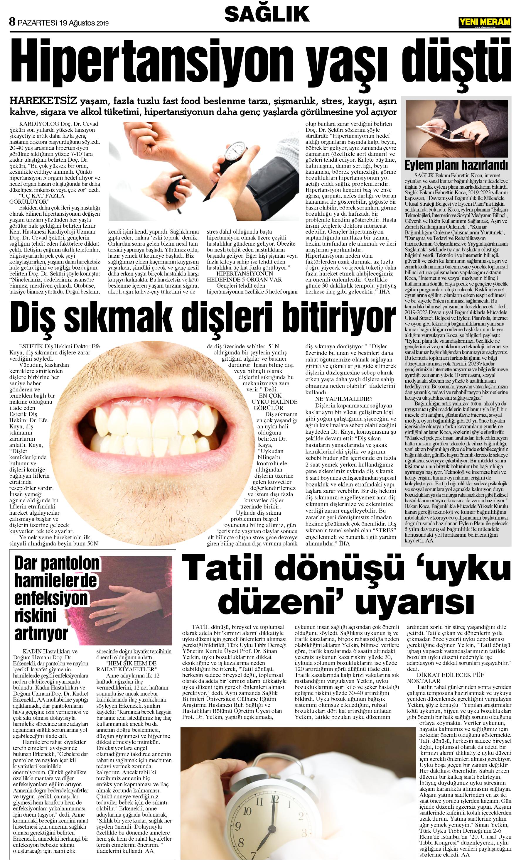 19 Ağustos 2019 Yeni Meram Gazetesi