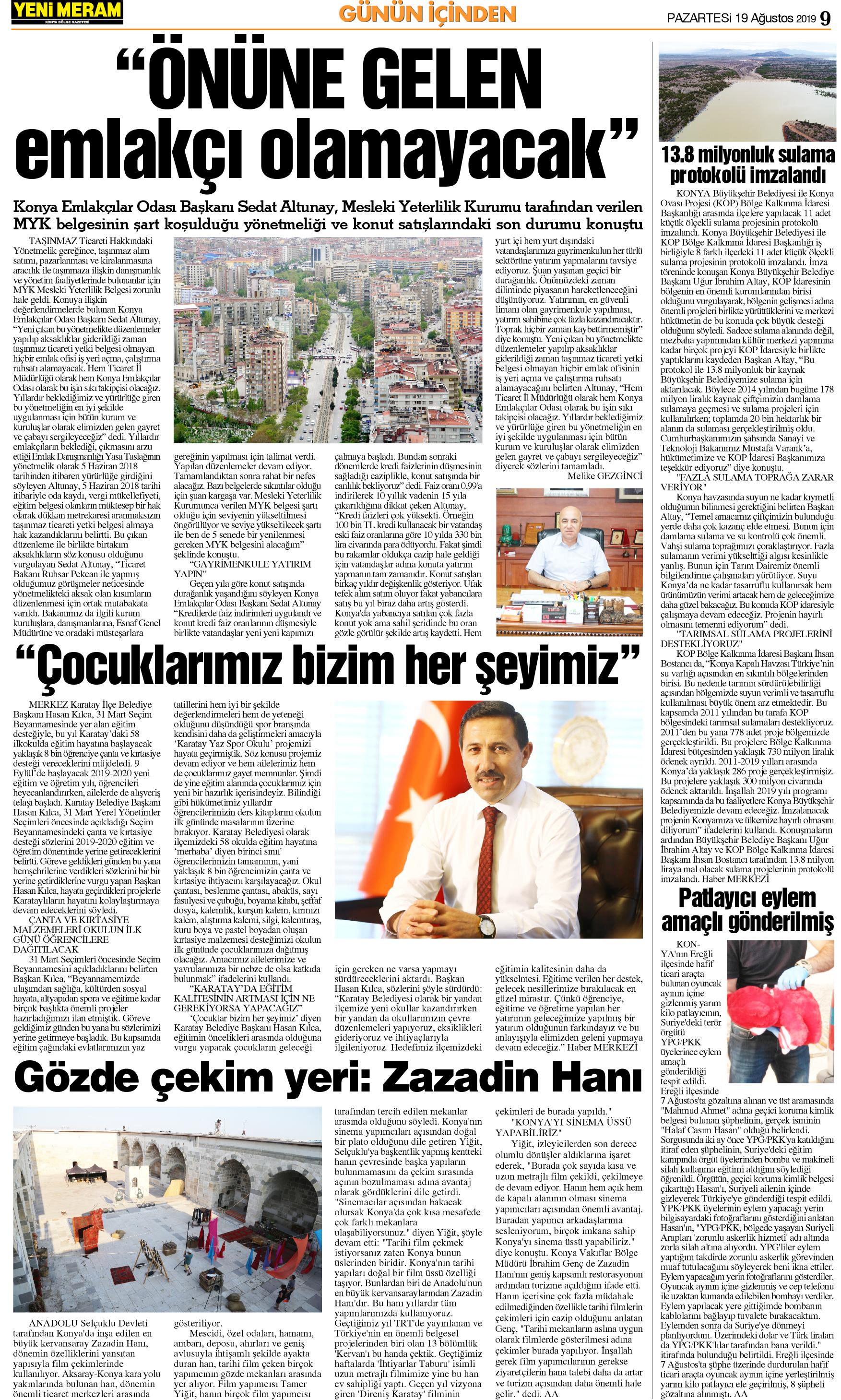 19 Ağustos 2019 Yeni Meram Gazetesi