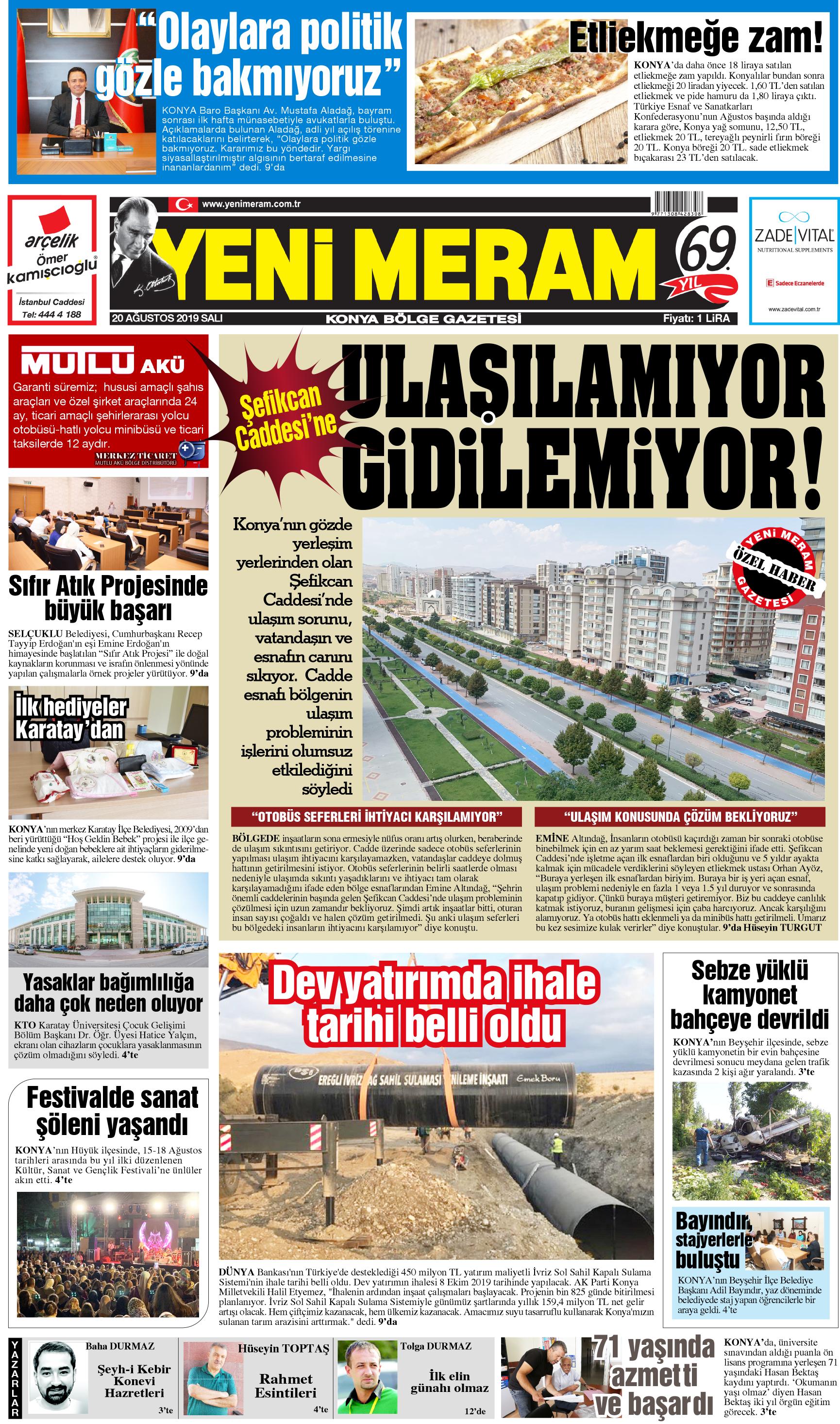 20 Ağustos 2019 Yeni Meram Gazetesi