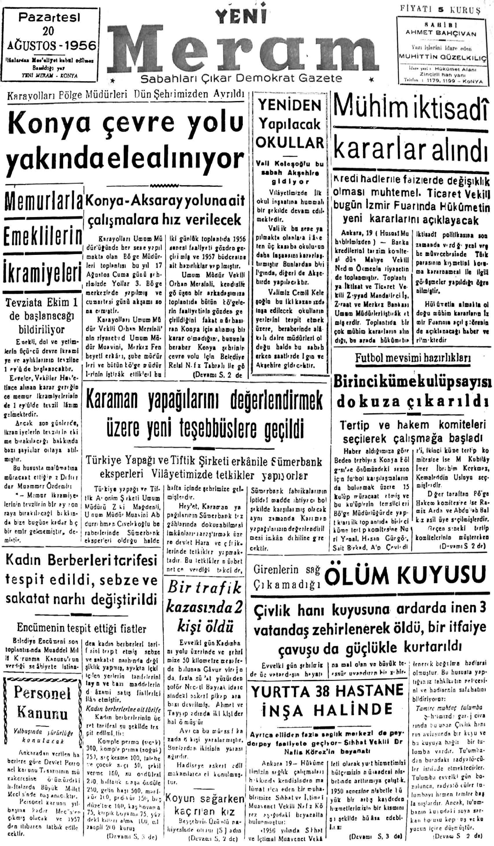 20 Ağustos 2019 Yeni Meram Gazetesi