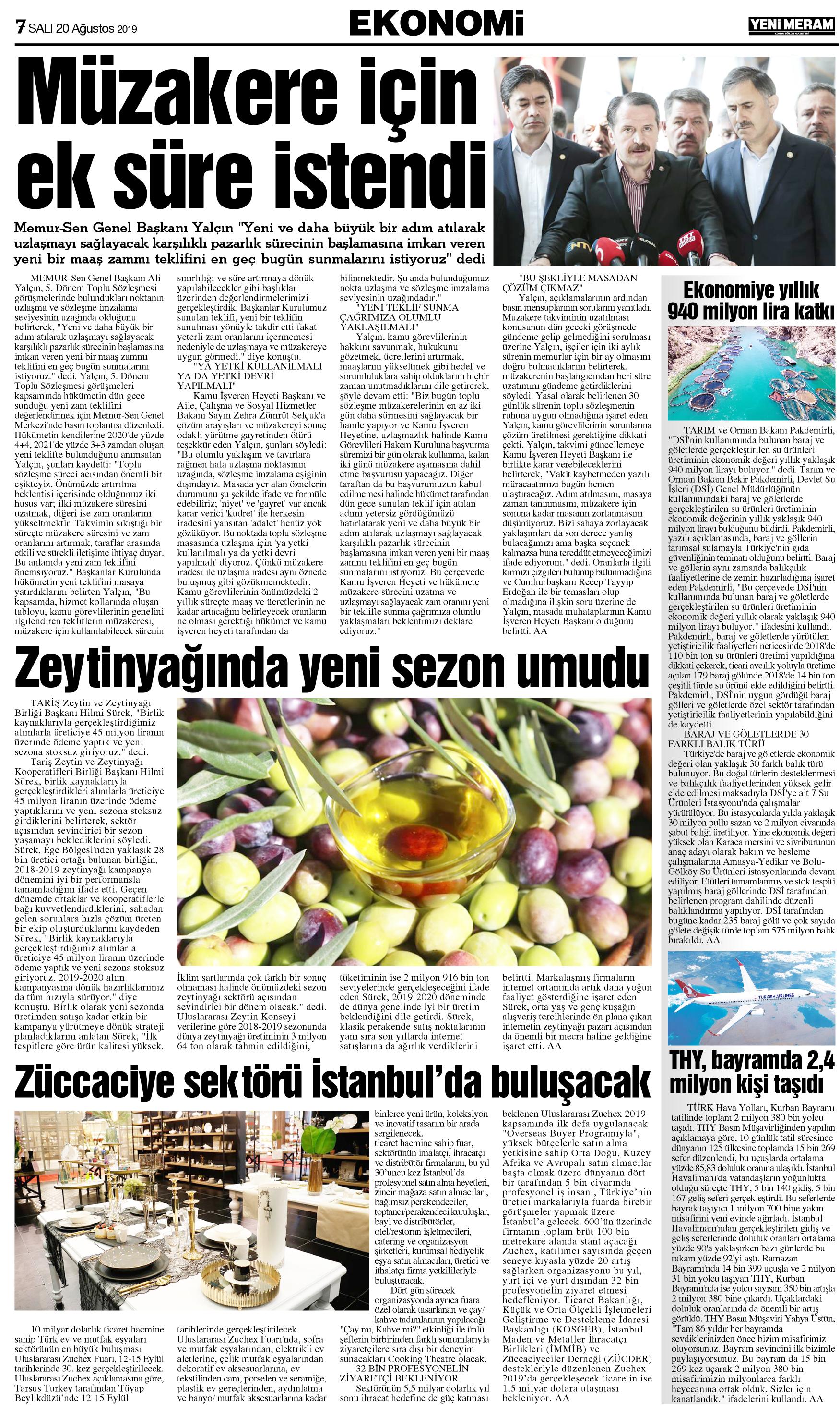 20 Ağustos 2019 Yeni Meram Gazetesi