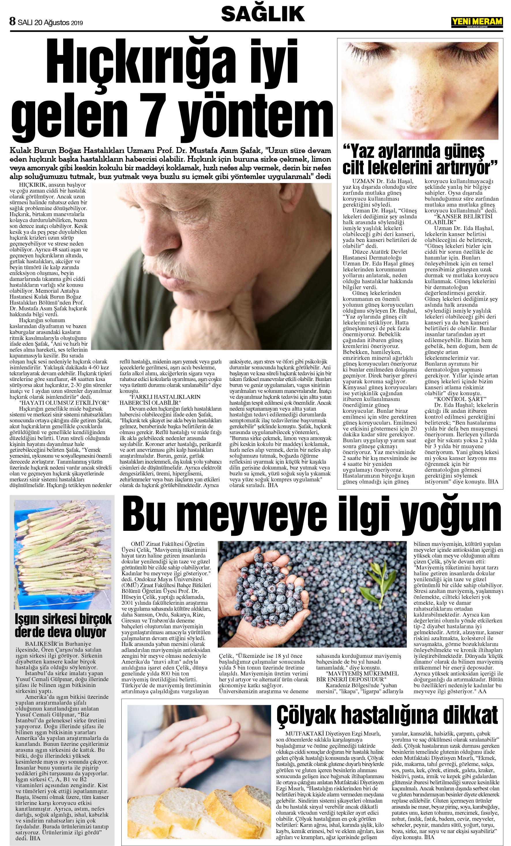 20 Ağustos 2019 Yeni Meram Gazetesi