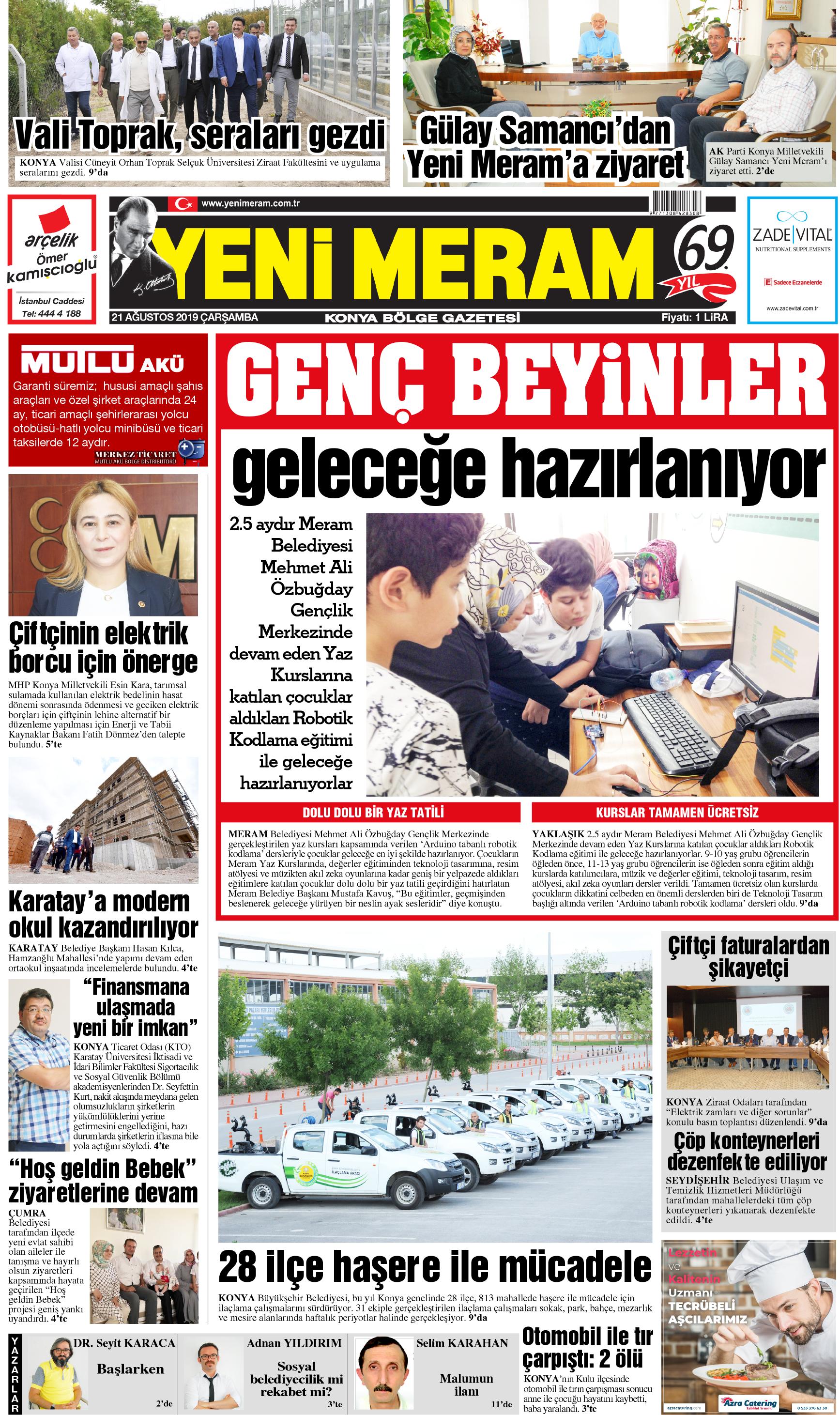 21 Ağustos 2019 Yeni Meram Gazetesi