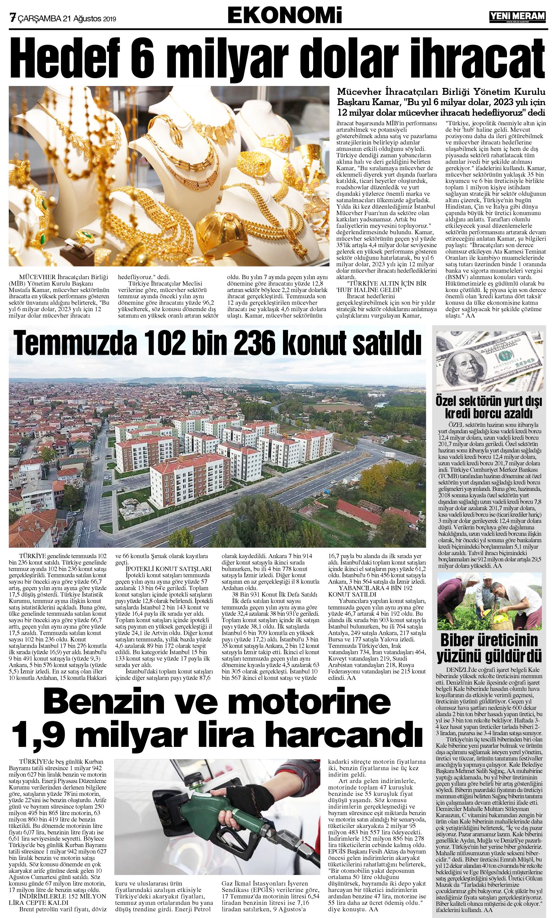 21 Ağustos 2019 Yeni Meram Gazetesi