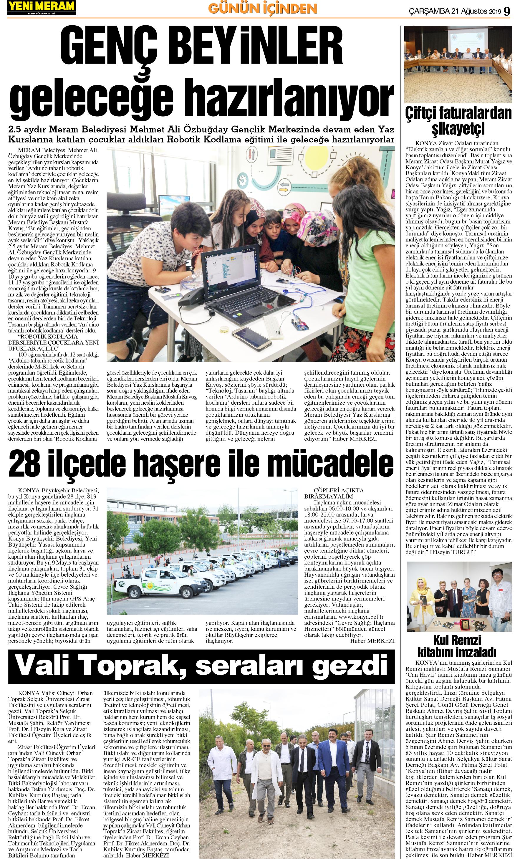 21 Ağustos 2019 Yeni Meram Gazetesi