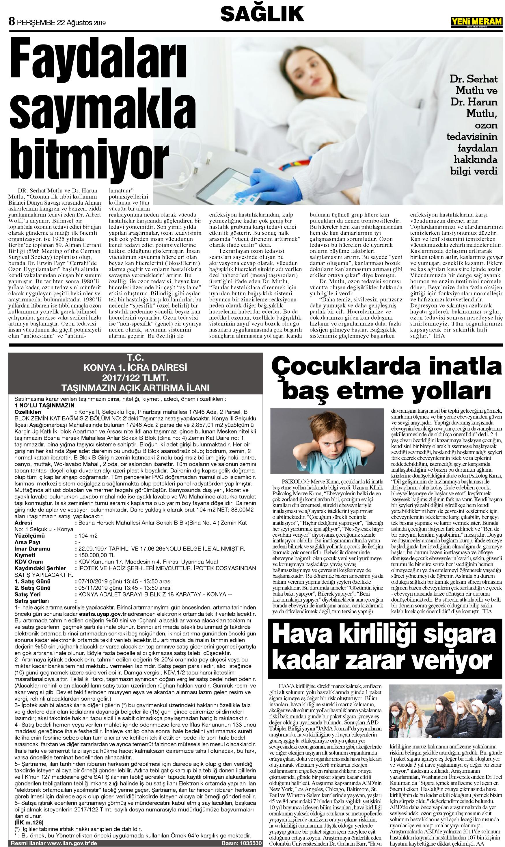 22 Ağustos 2019 Yeni Meram Gazetesi