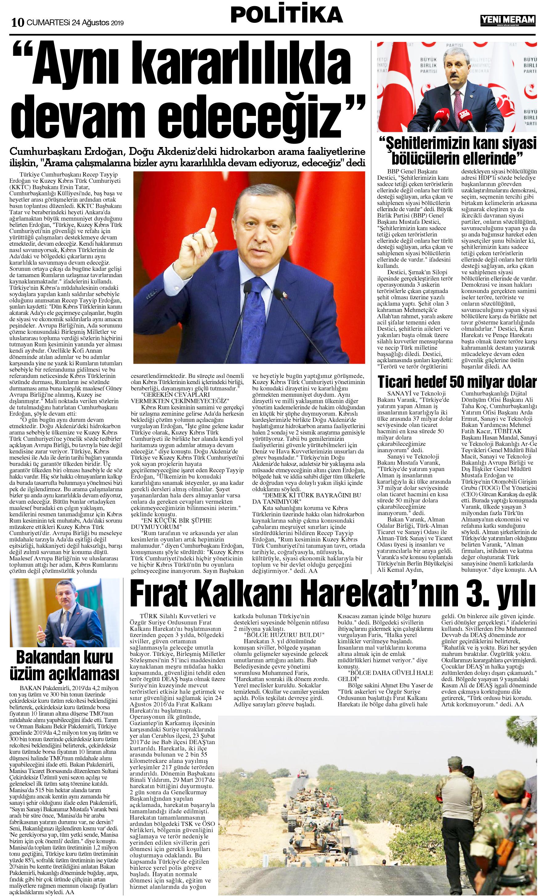 24 Ağustos 2019 Yeni Meram Gazetesi