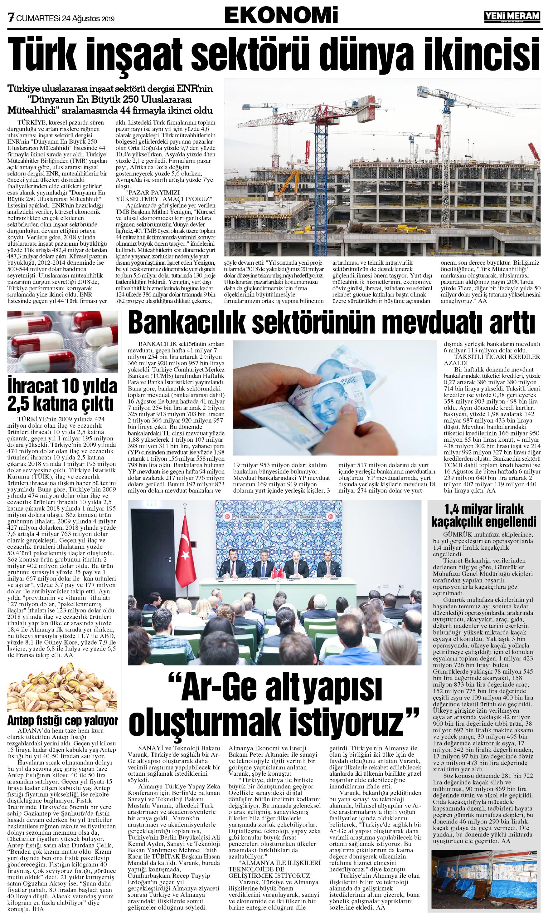 24 Ağustos 2019 Yeni Meram Gazetesi