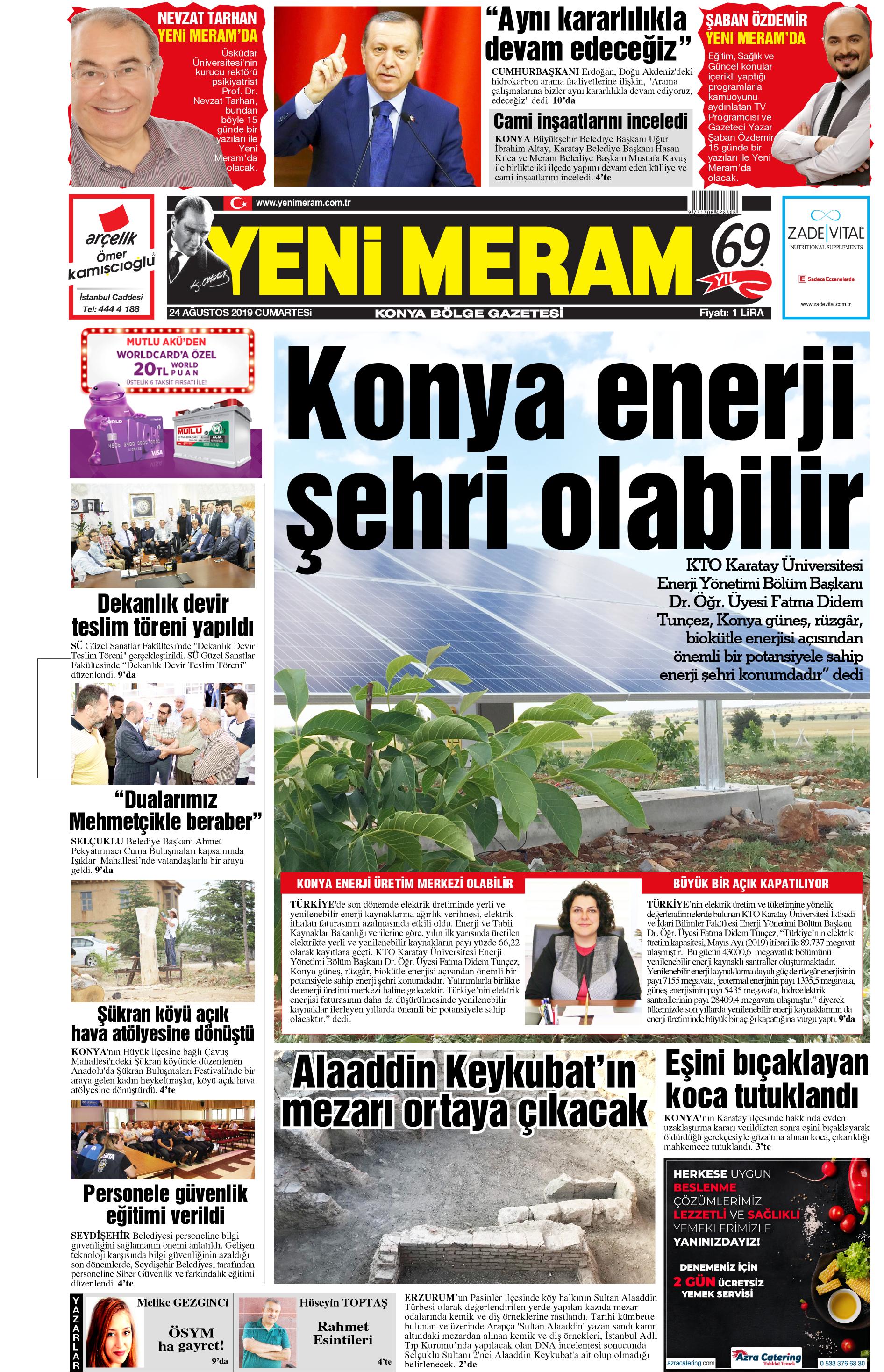 24 Ağustos 2019 Yeni Meram Gazetesi