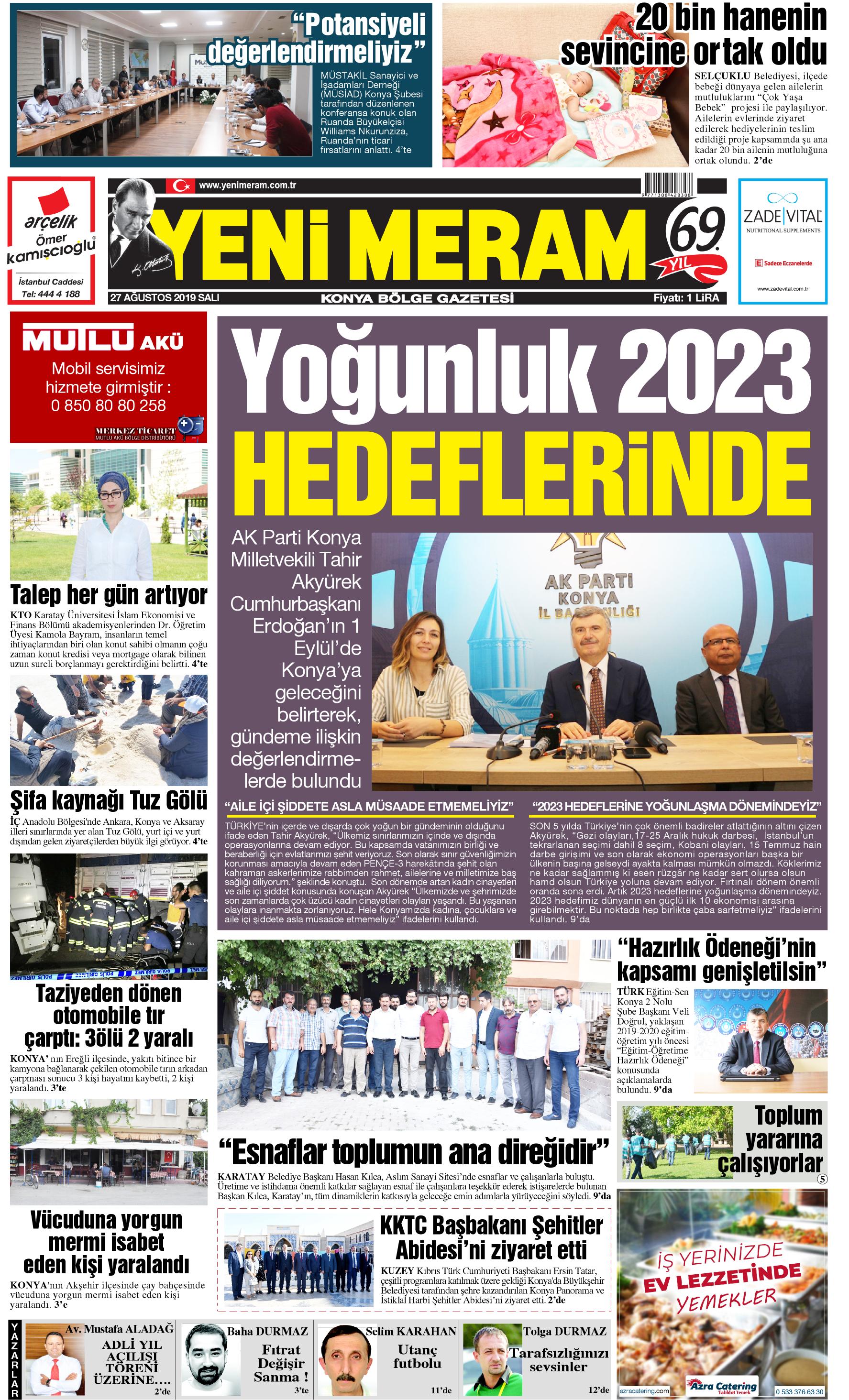 27 Ağustos 2019 Yeni Meram Gazetesi