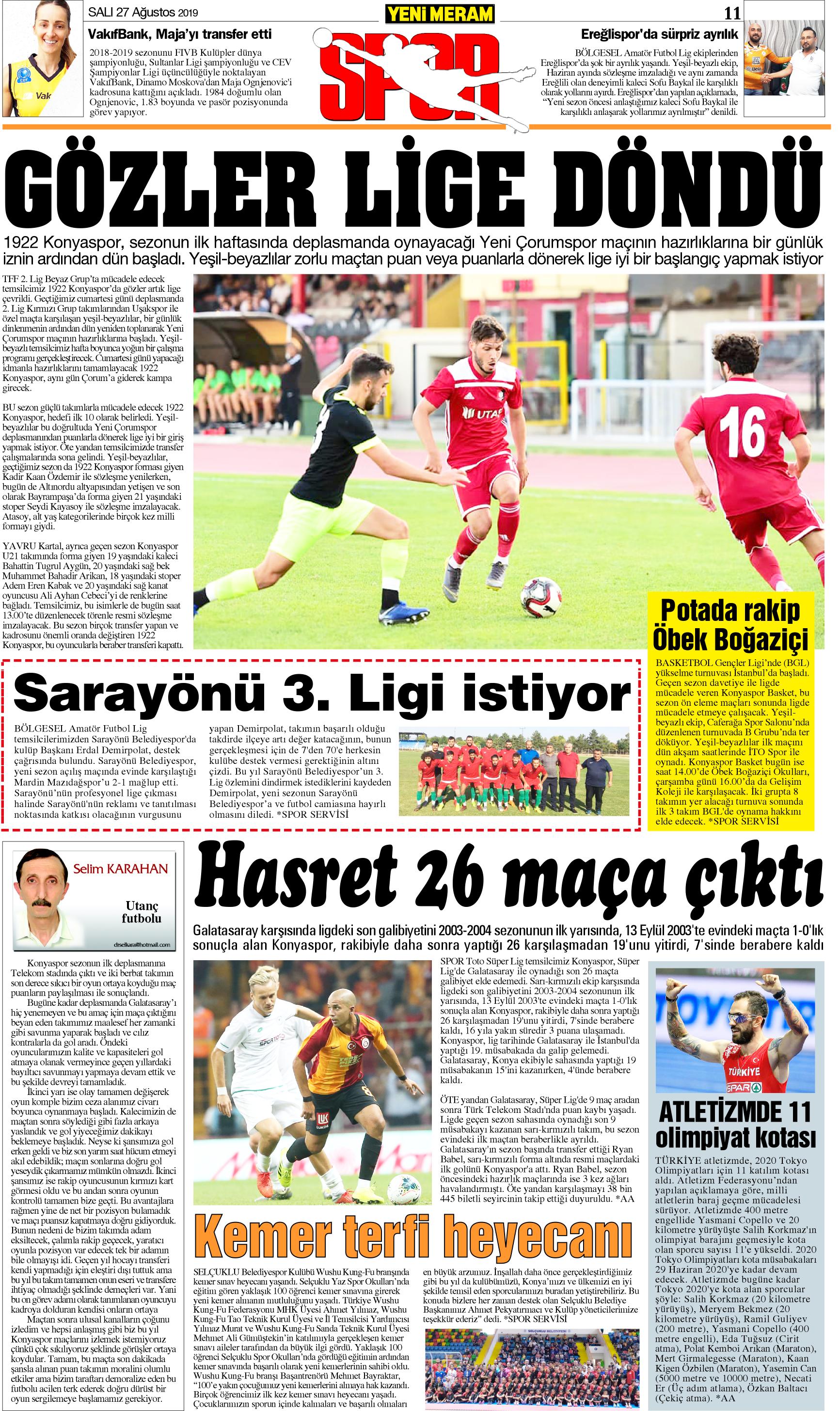 27 Ağustos 2019 Yeni Meram Gazetesi