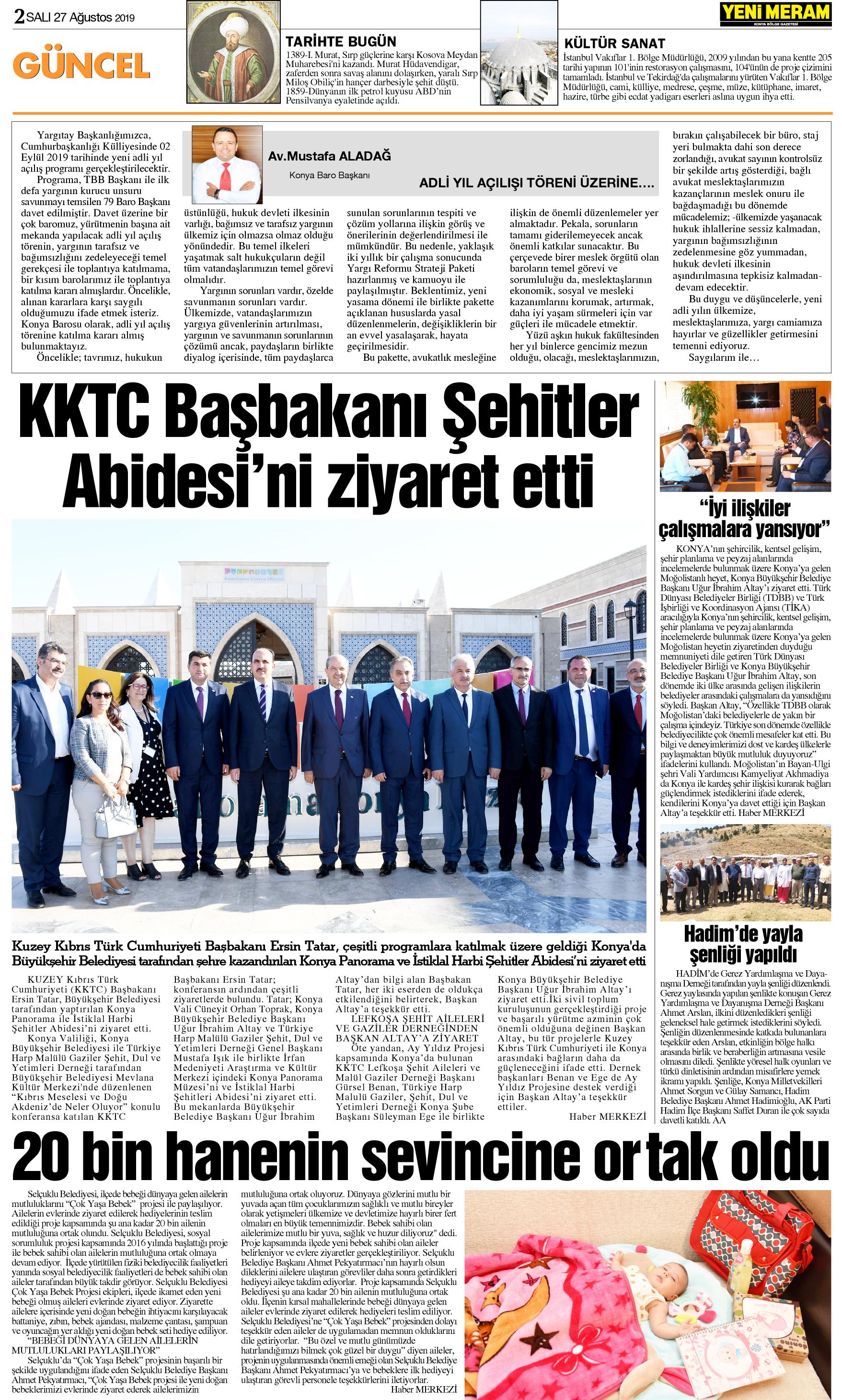 27 Ağustos 2019 Yeni Meram Gazetesi