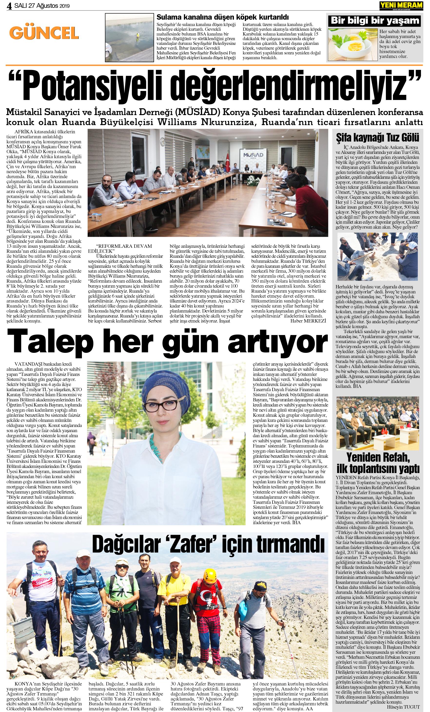 27 Ağustos 2019 Yeni Meram Gazetesi