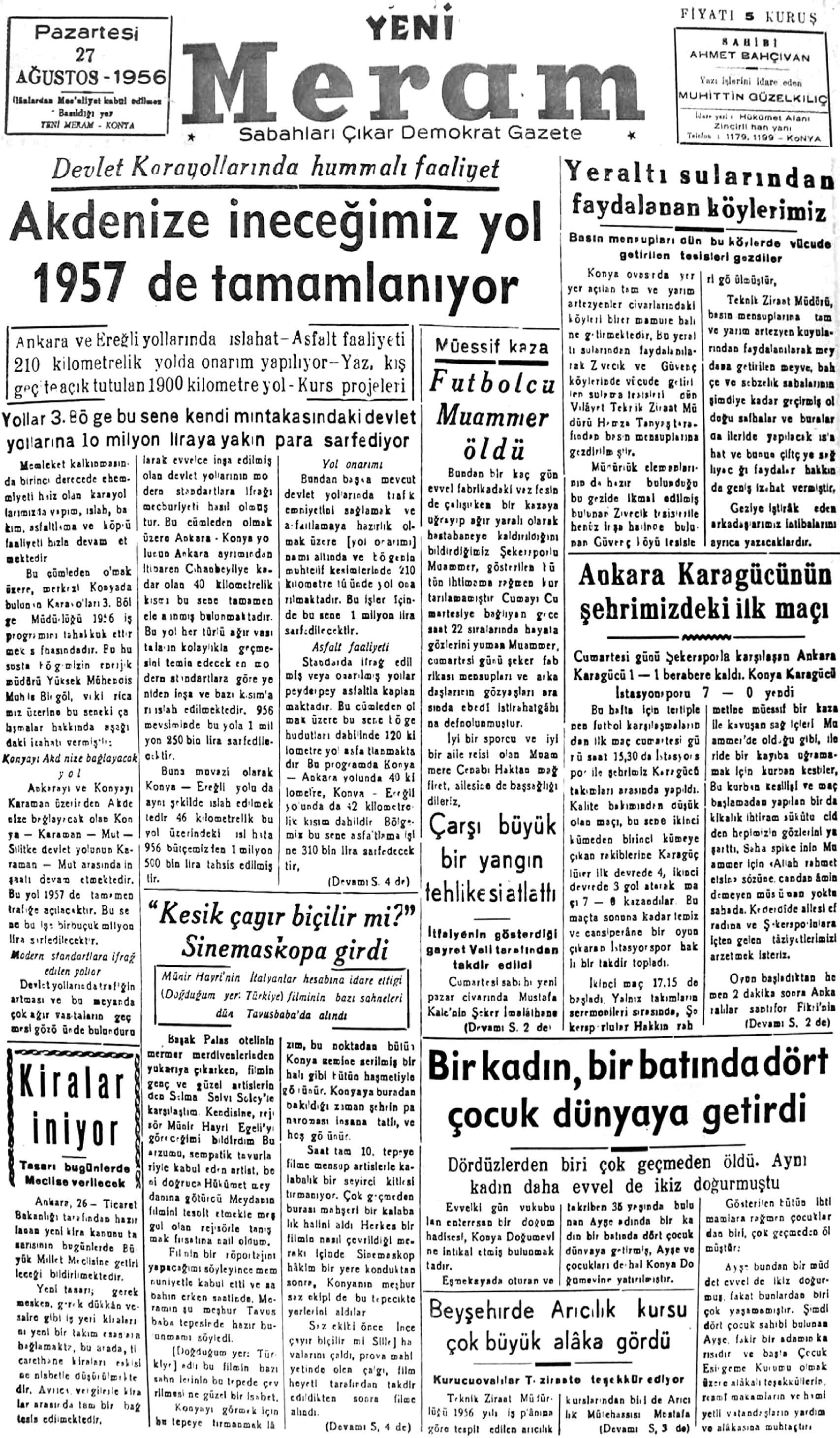 27 Ağustos 2019 Yeni Meram Gazetesi