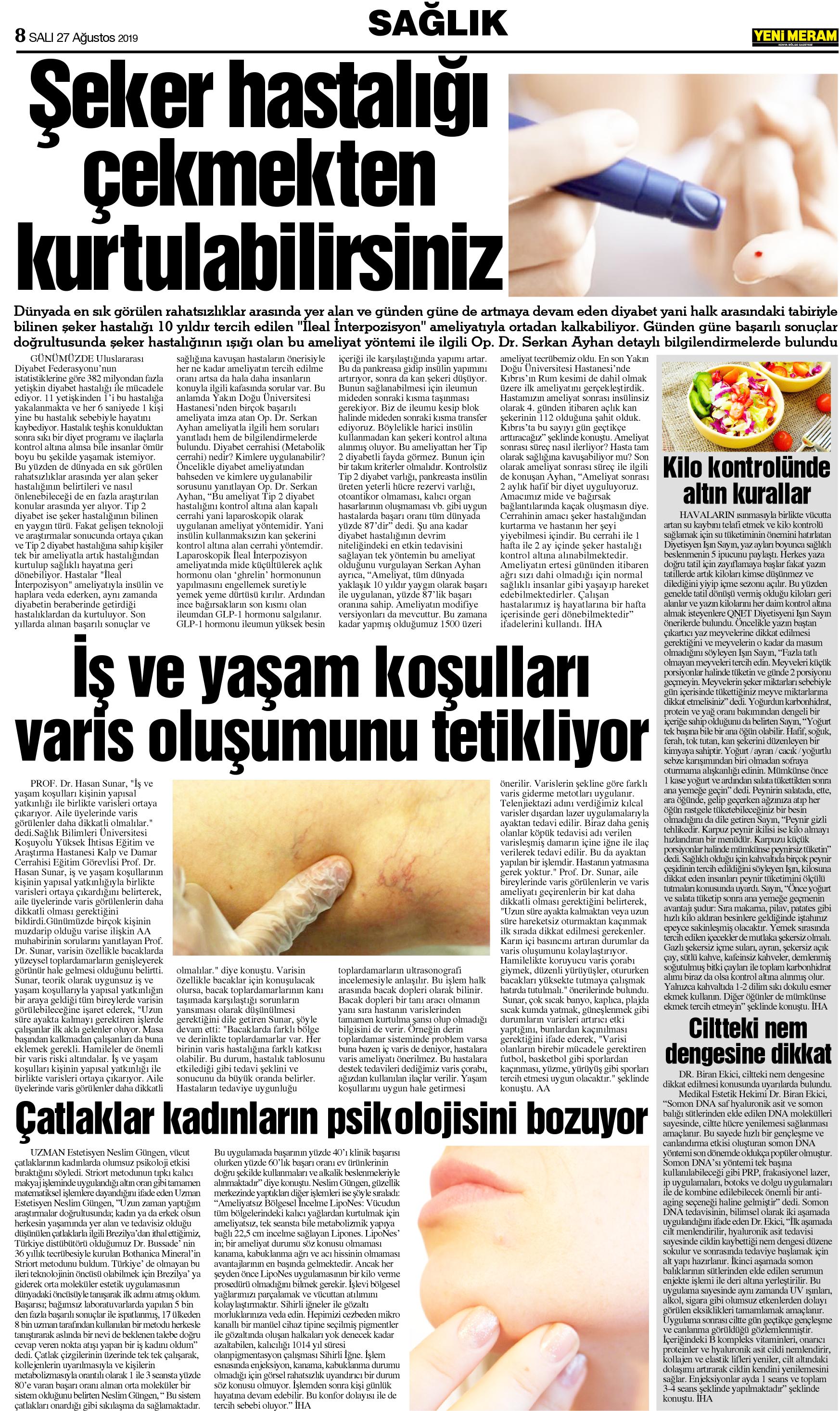 27 Ağustos 2019 Yeni Meram Gazetesi