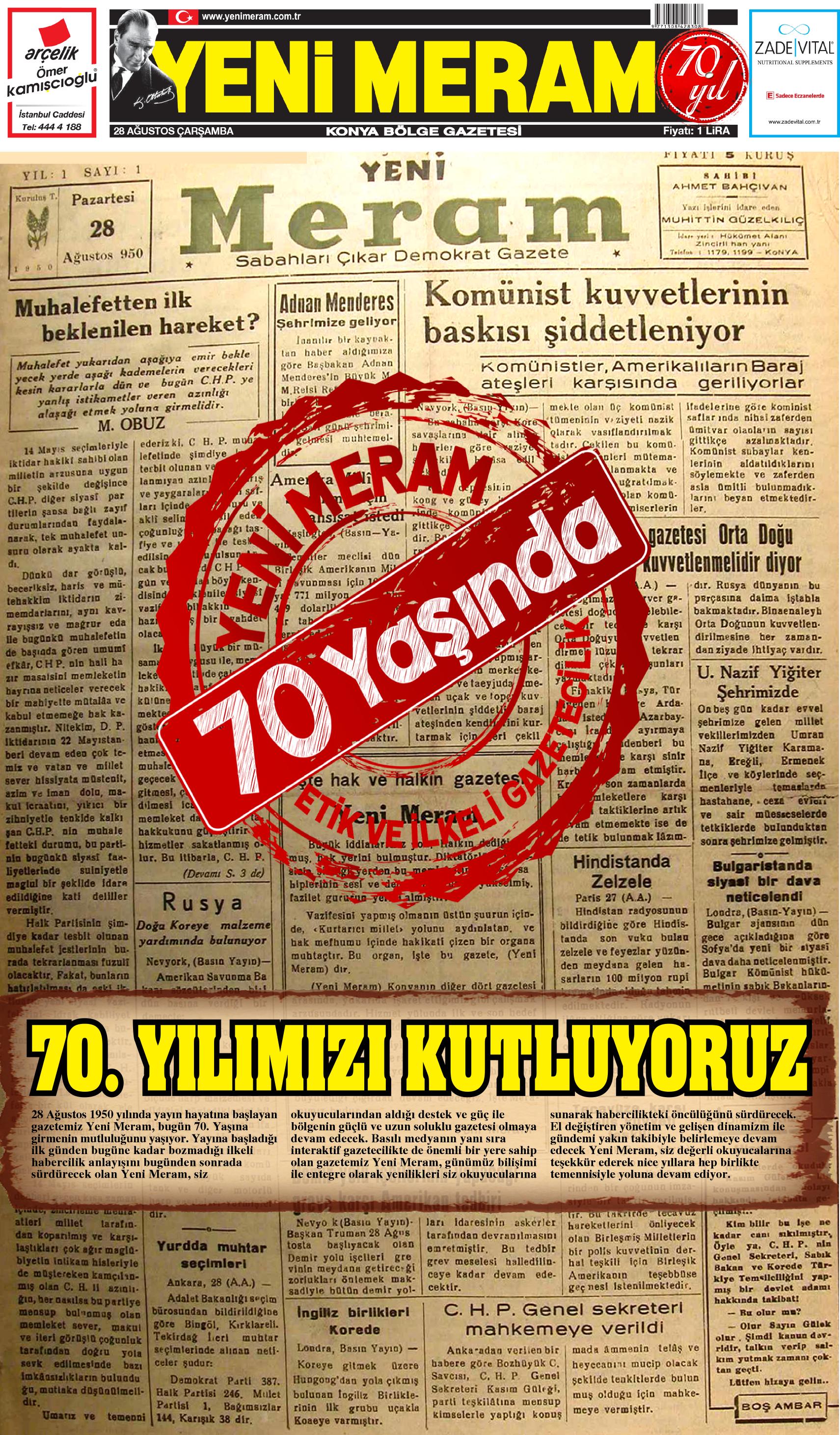 28 Ağustos 2019 Yeni Meram Gazetesi