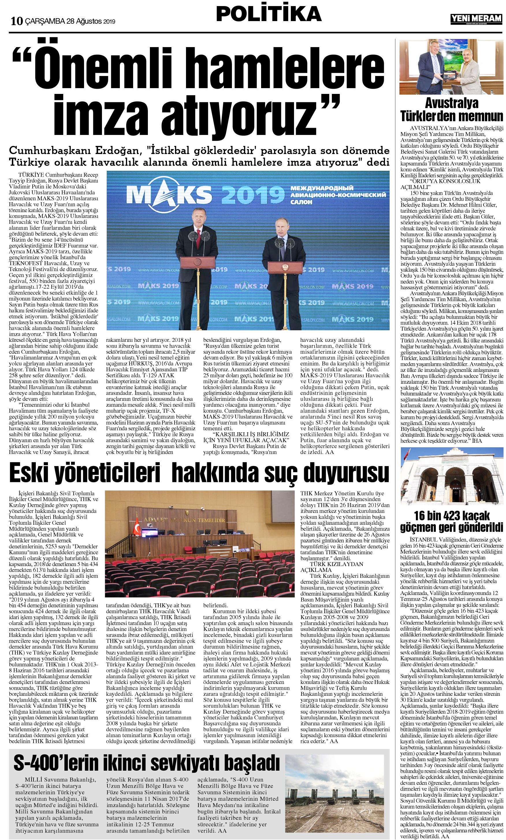 28 Ağustos 2019 Yeni Meram Gazetesi