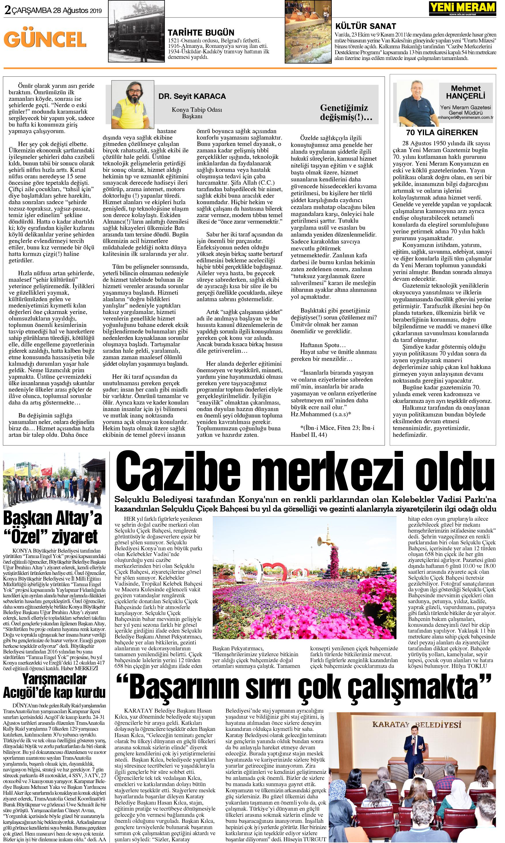 28 Ağustos 2019 Yeni Meram Gazetesi