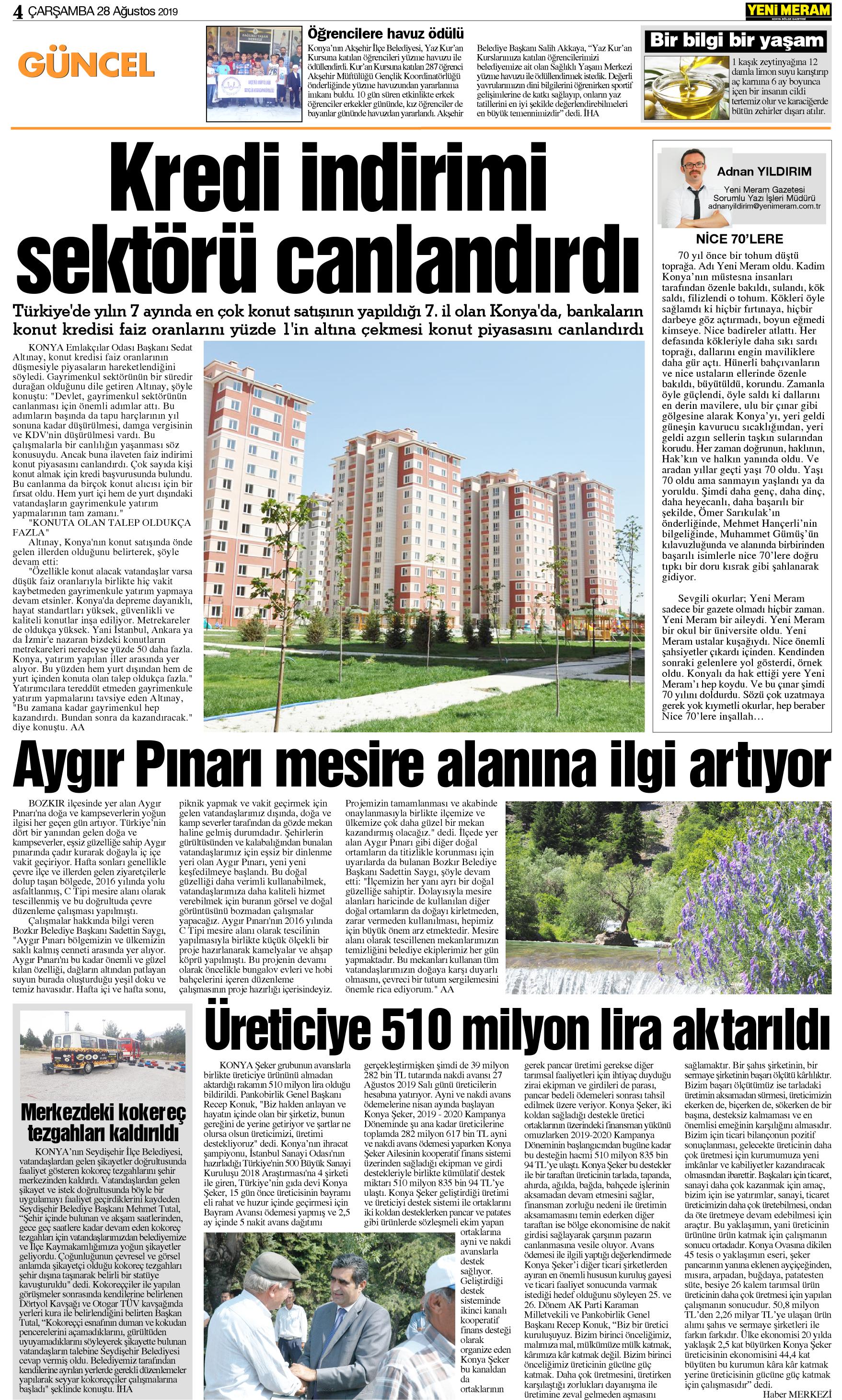 28 Ağustos 2019 Yeni Meram Gazetesi