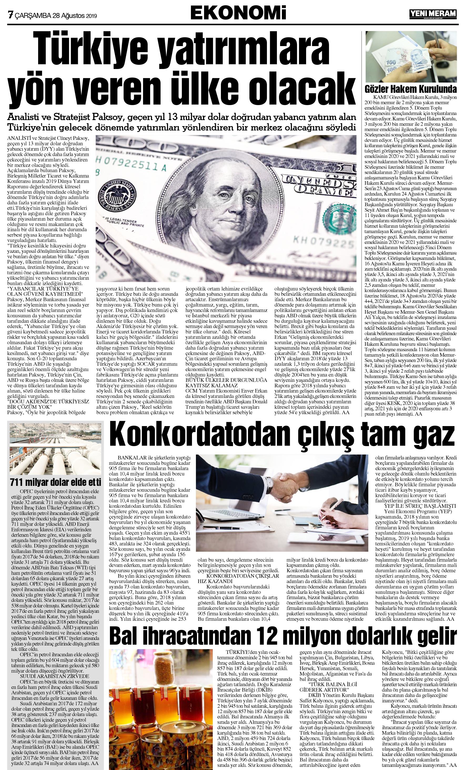 28 Ağustos 2019 Yeni Meram Gazetesi