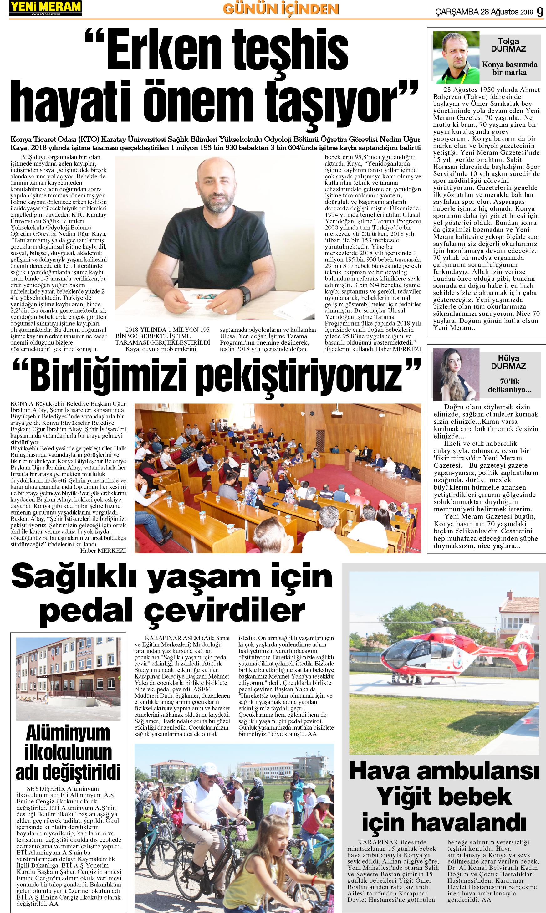 28 Ağustos 2019 Yeni Meram Gazetesi