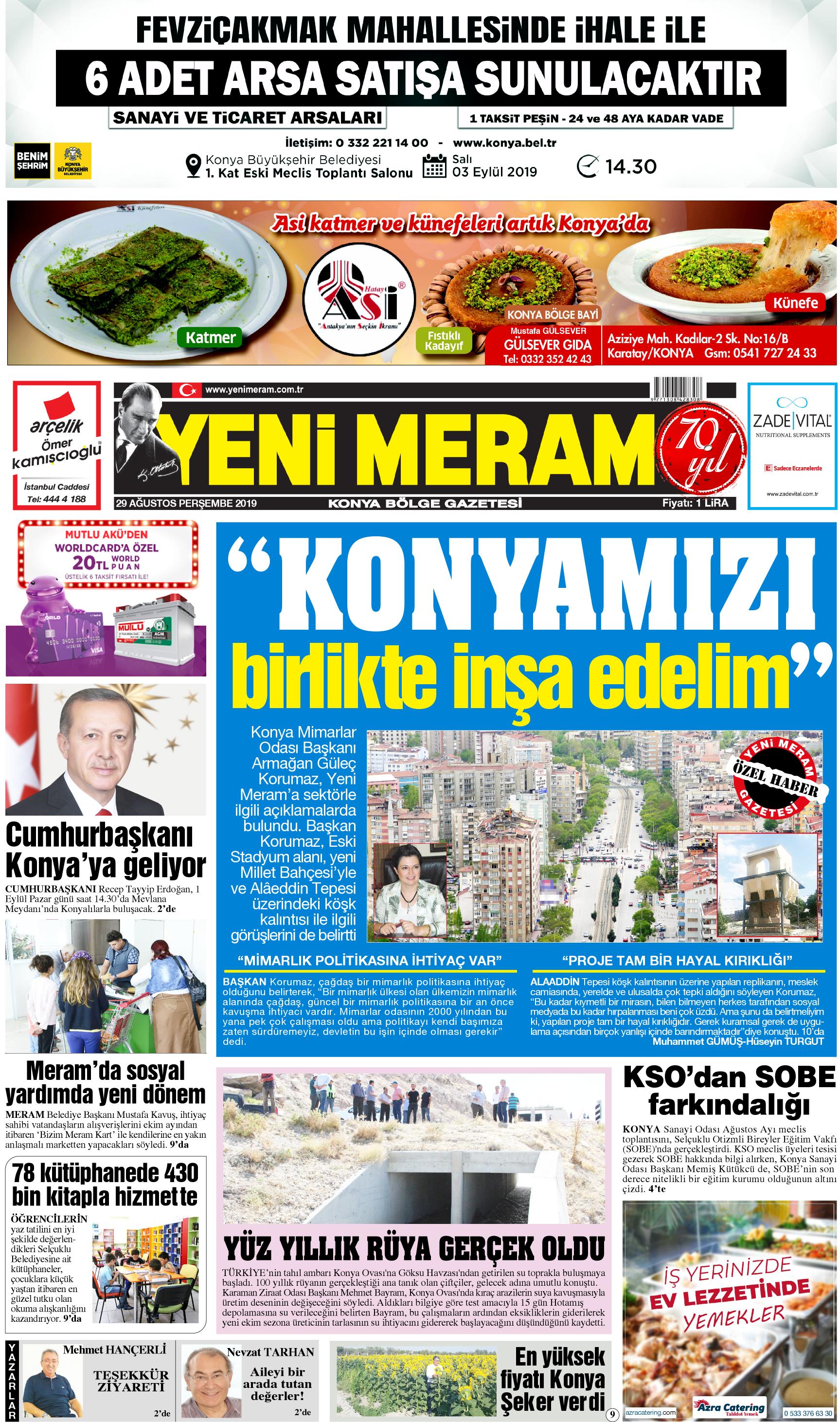 29 Ağustos 2019 Yeni Meram Gazetesi