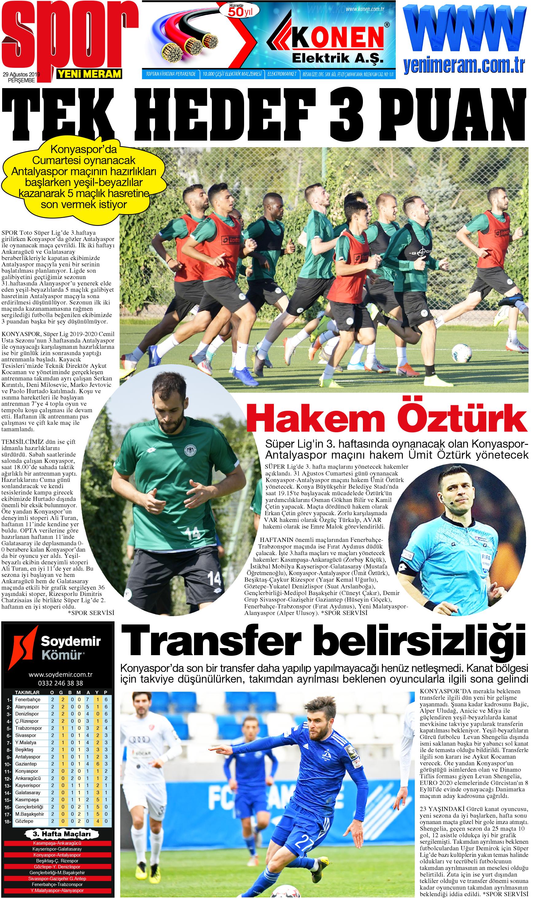 29 Ağustos 2019 Yeni Meram Gazetesi