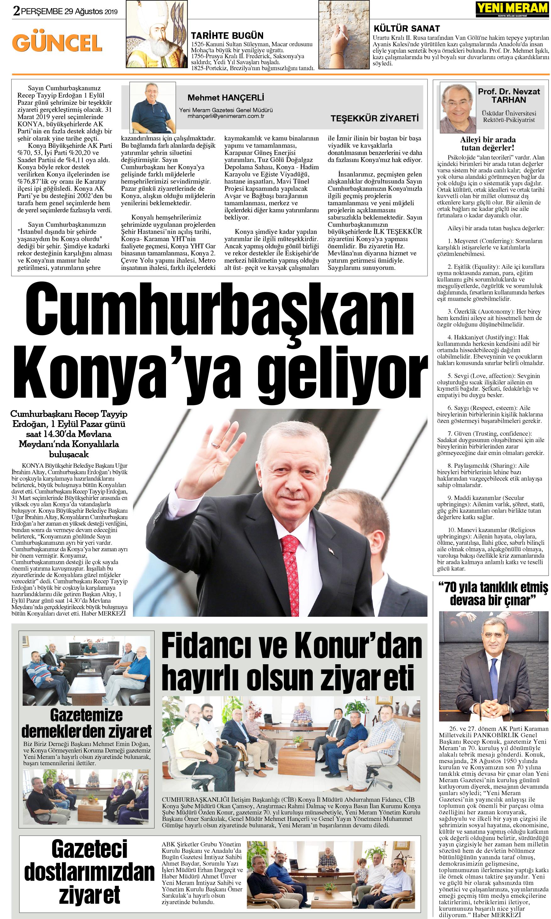 29 Ağustos 2019 Yeni Meram Gazetesi