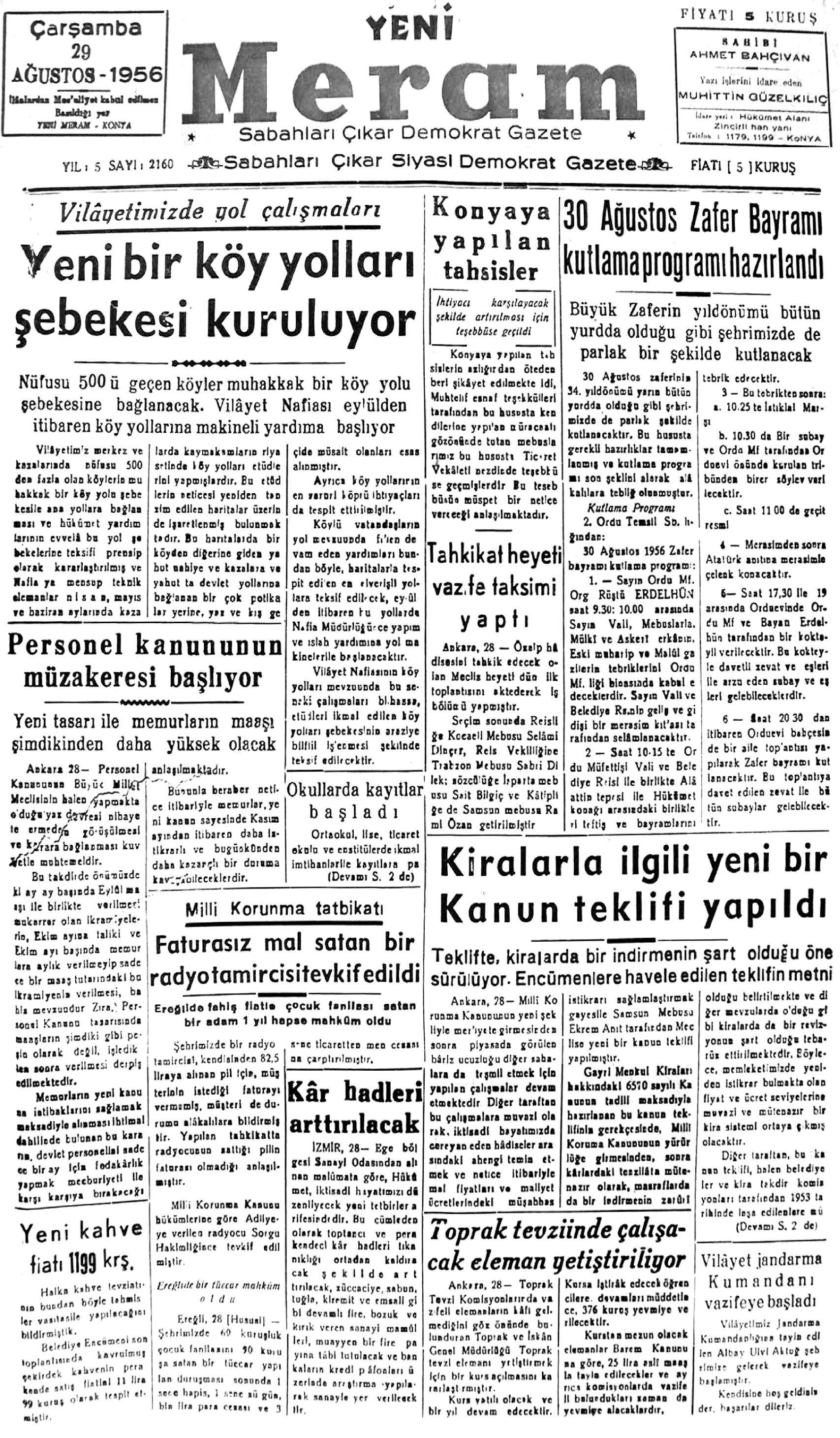 29 Ağustos 2019 Yeni Meram Gazetesi