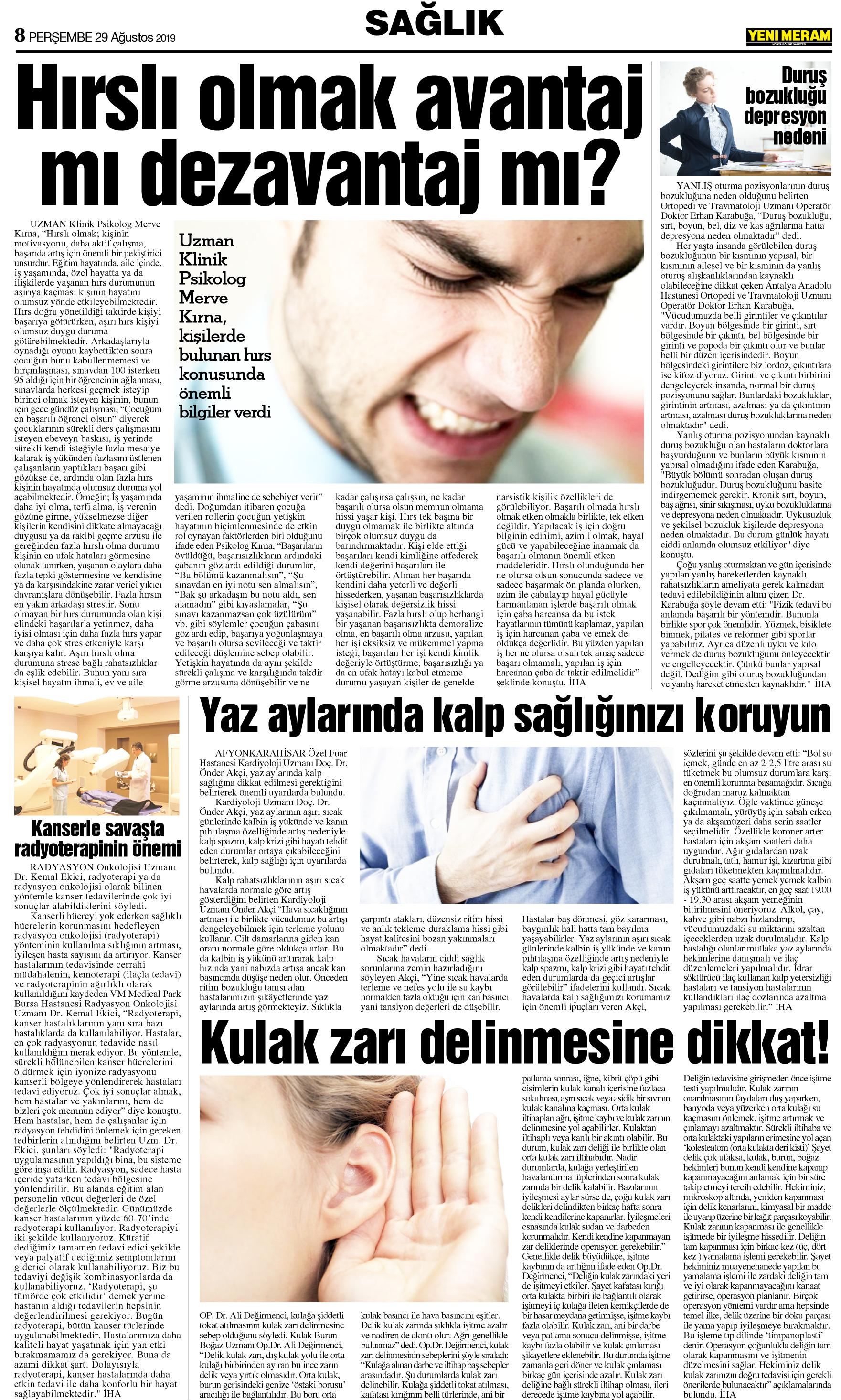 29 Ağustos 2019 Yeni Meram Gazetesi