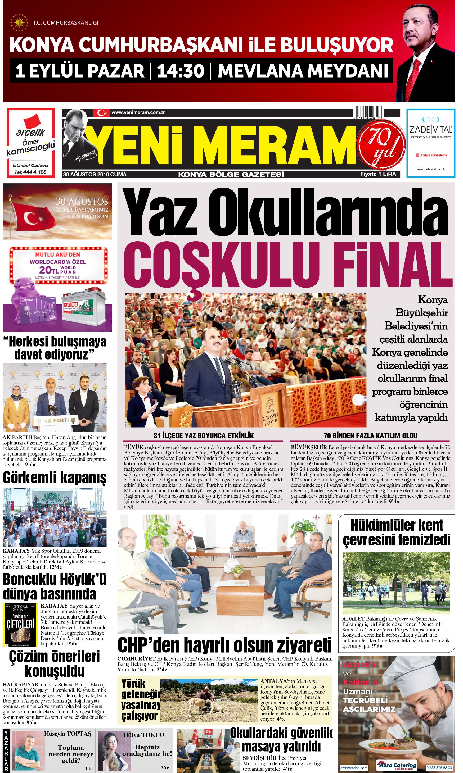 30 Ağustos 2019 Yeni Meram Gazetesi