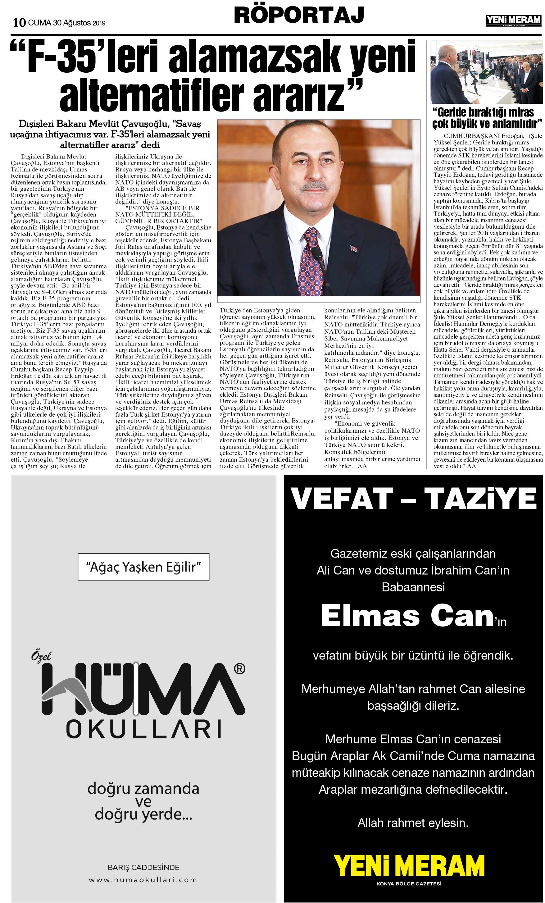 30 Ağustos 2019 Yeni Meram Gazetesi