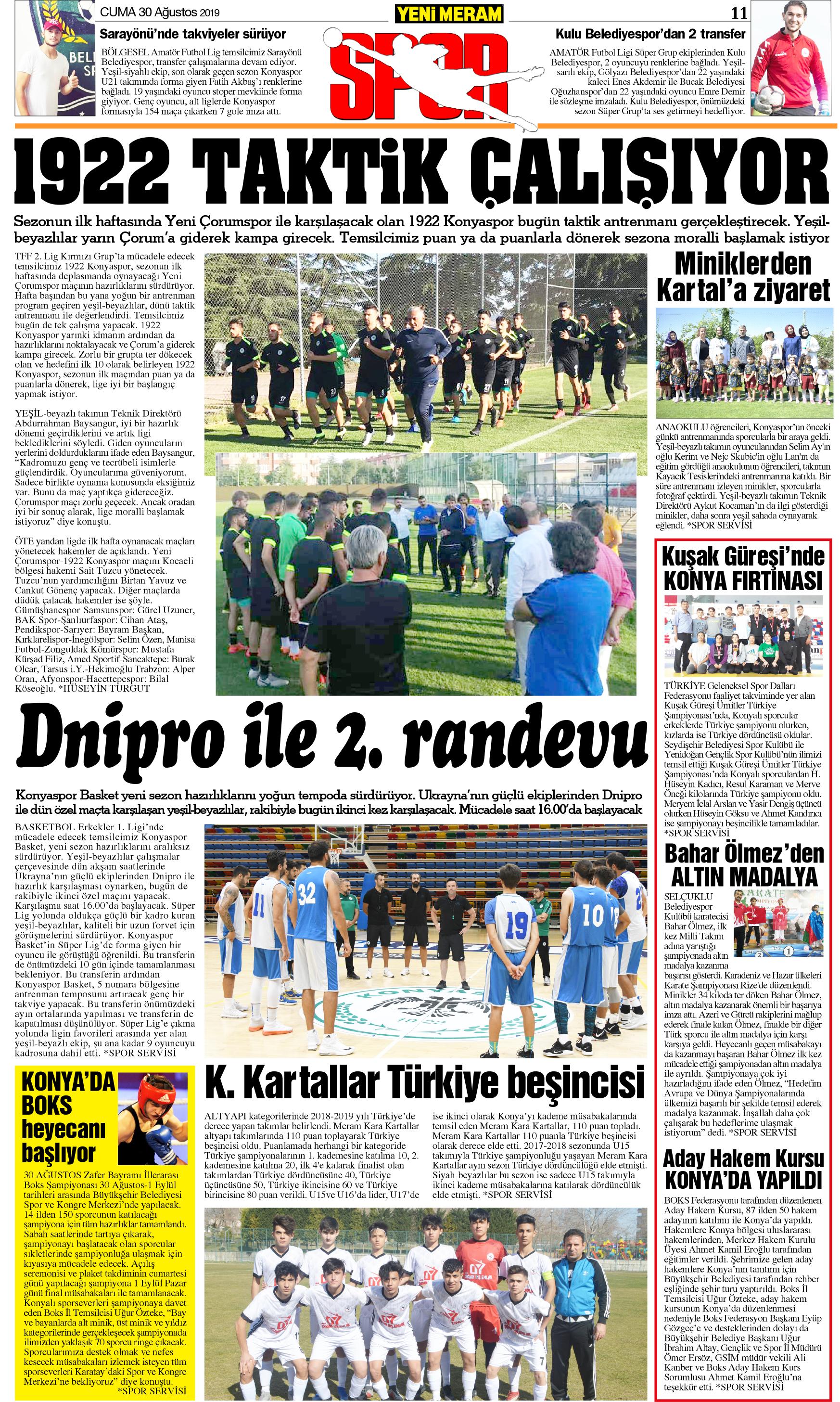 30 Ağustos 2019 Yeni Meram Gazetesi