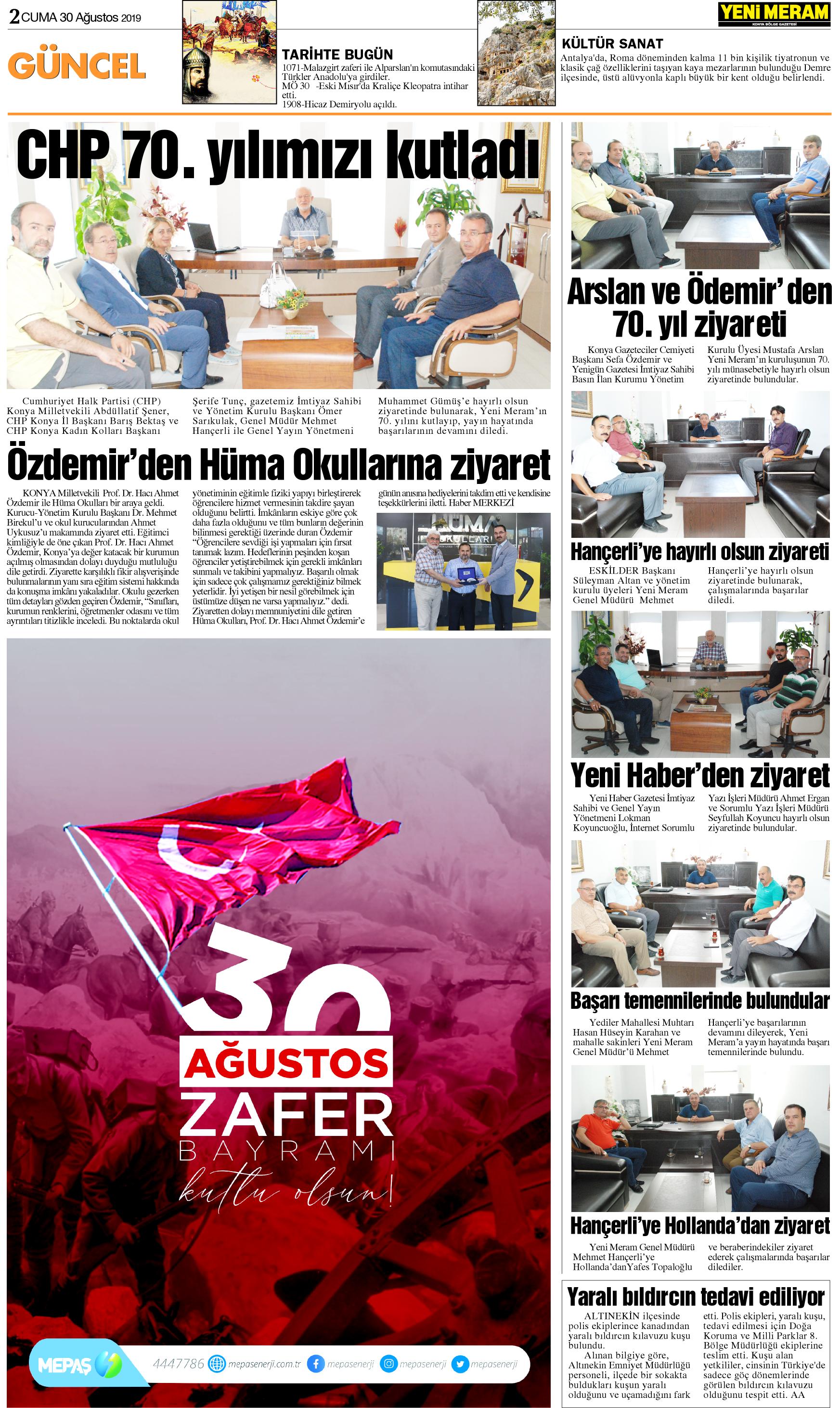 30 Ağustos 2019 Yeni Meram Gazetesi