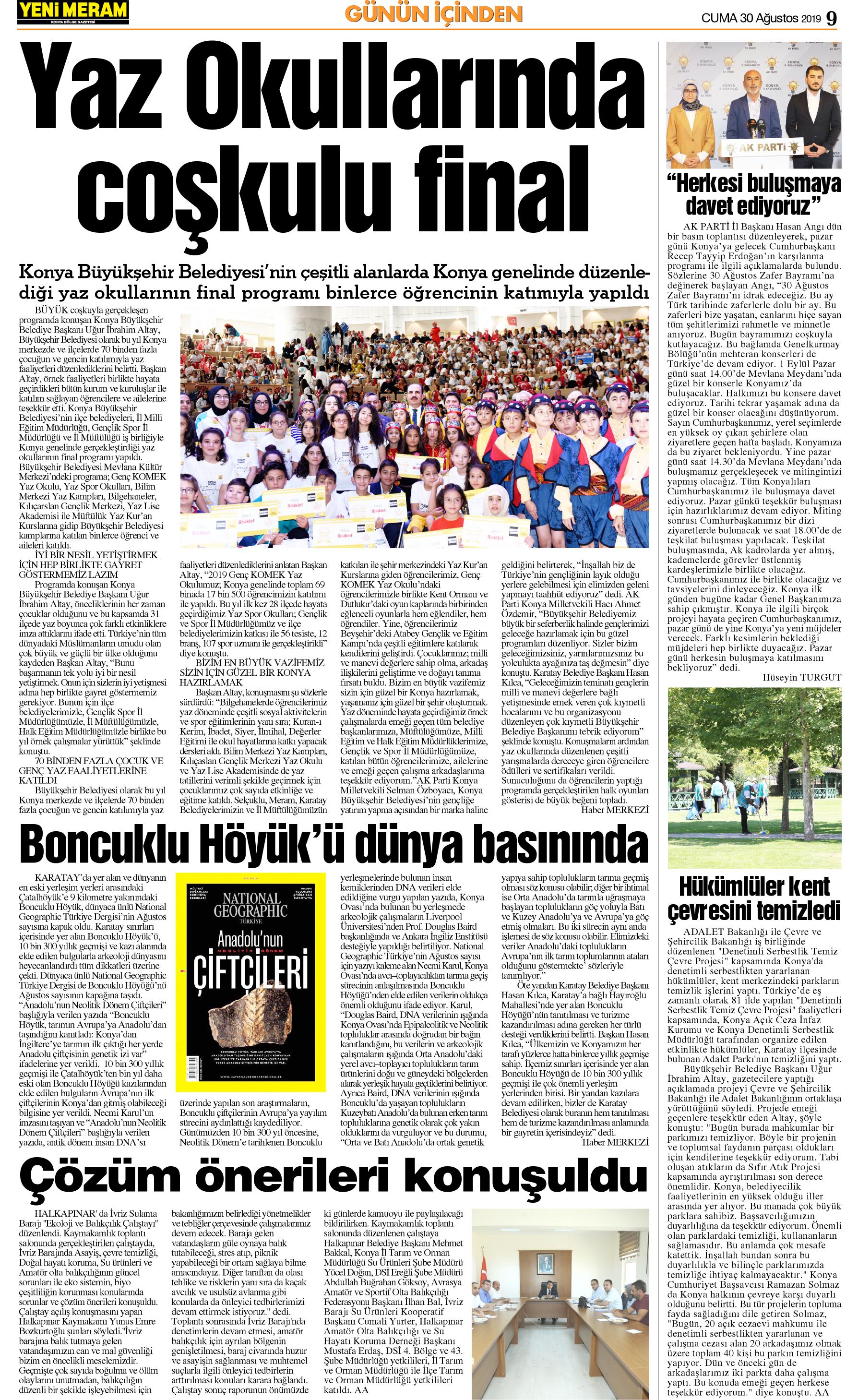 30 Ağustos 2019 Yeni Meram Gazetesi