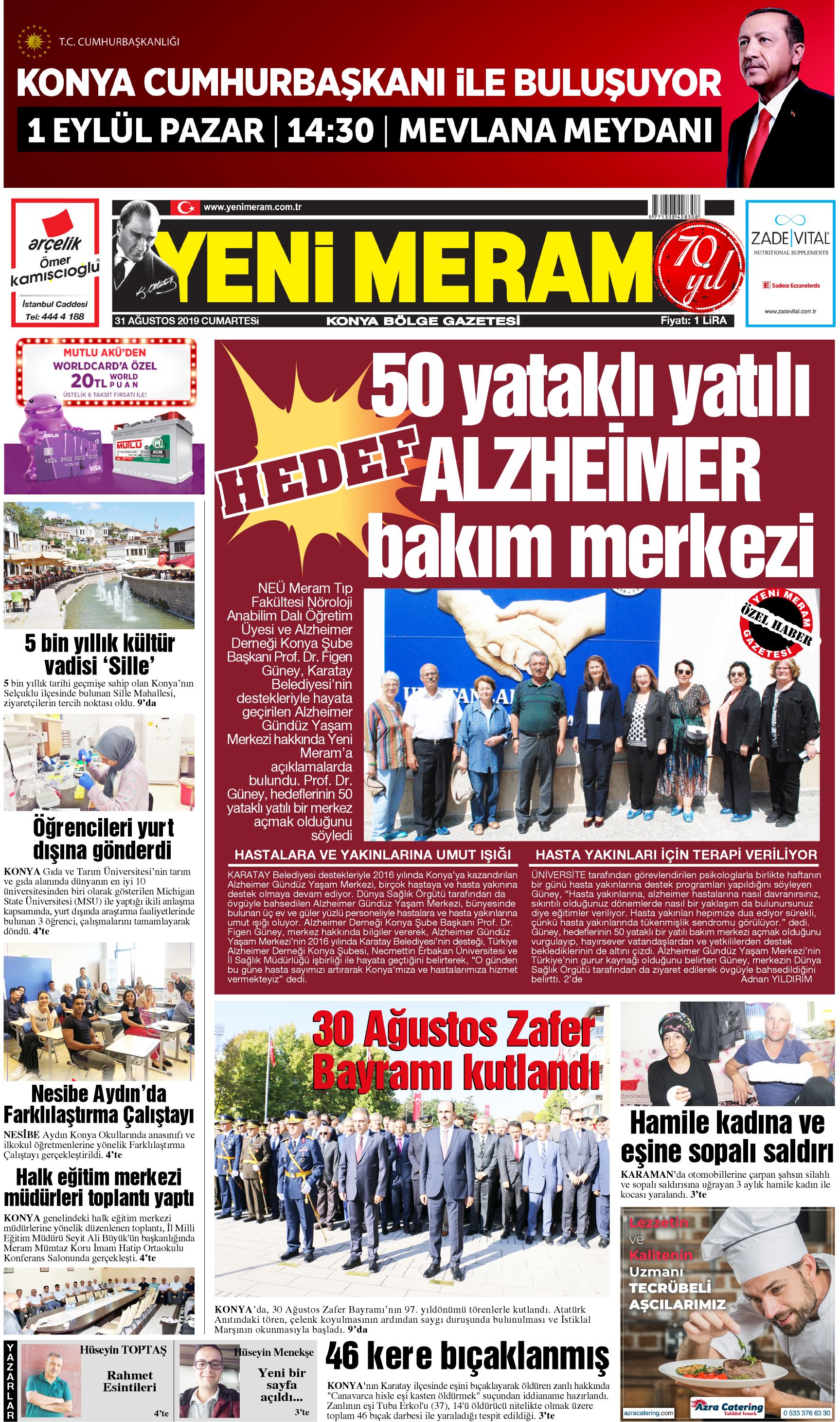 31 Ağustos 2019 Yeni Meram Gazetesi