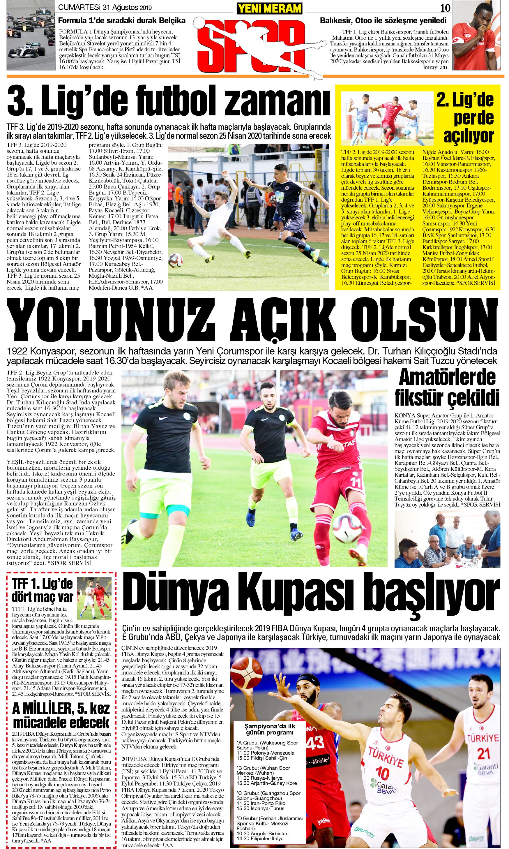 31 Ağustos 2019 Yeni Meram Gazetesi