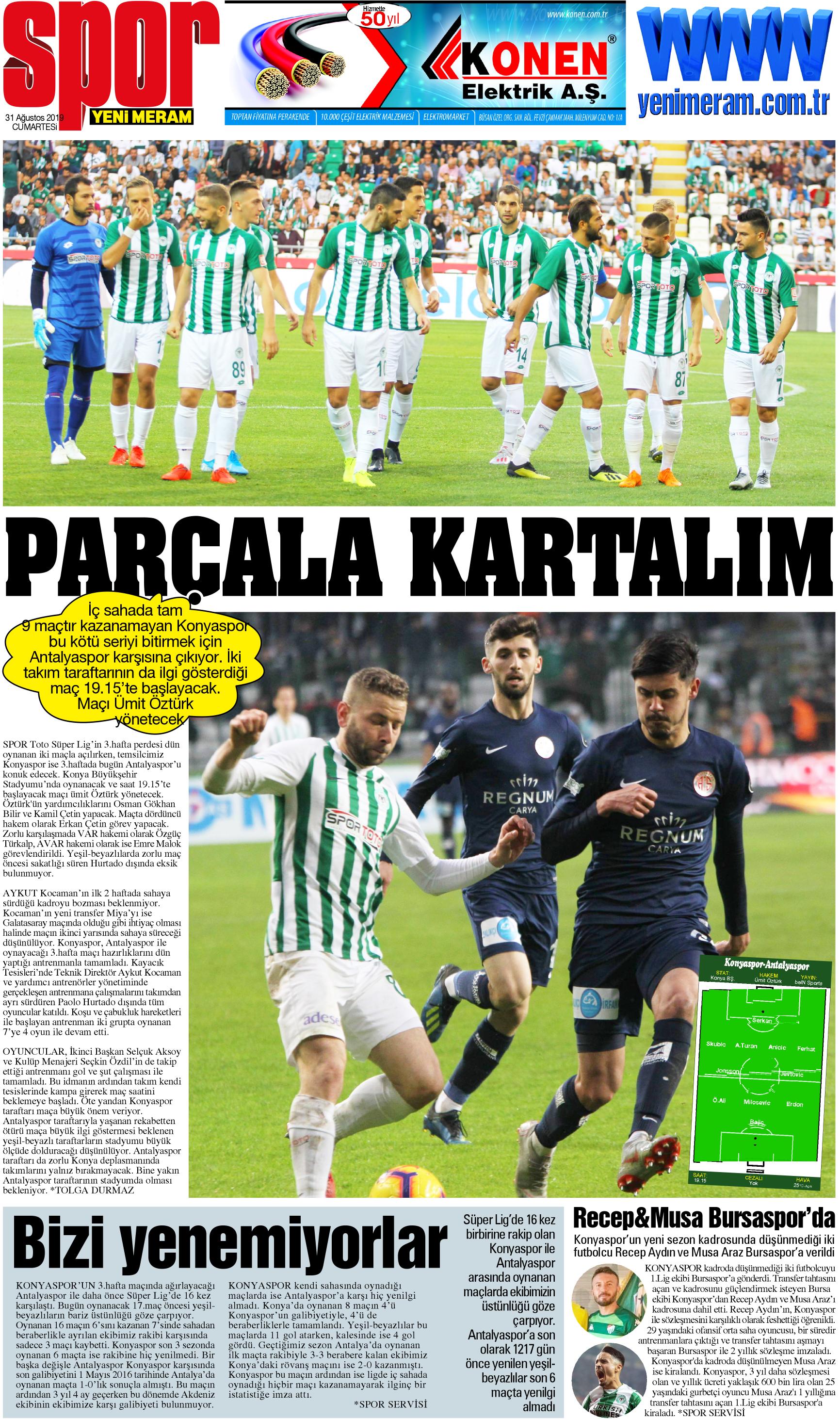 31 Ağustos 2019 Yeni Meram Gazetesi