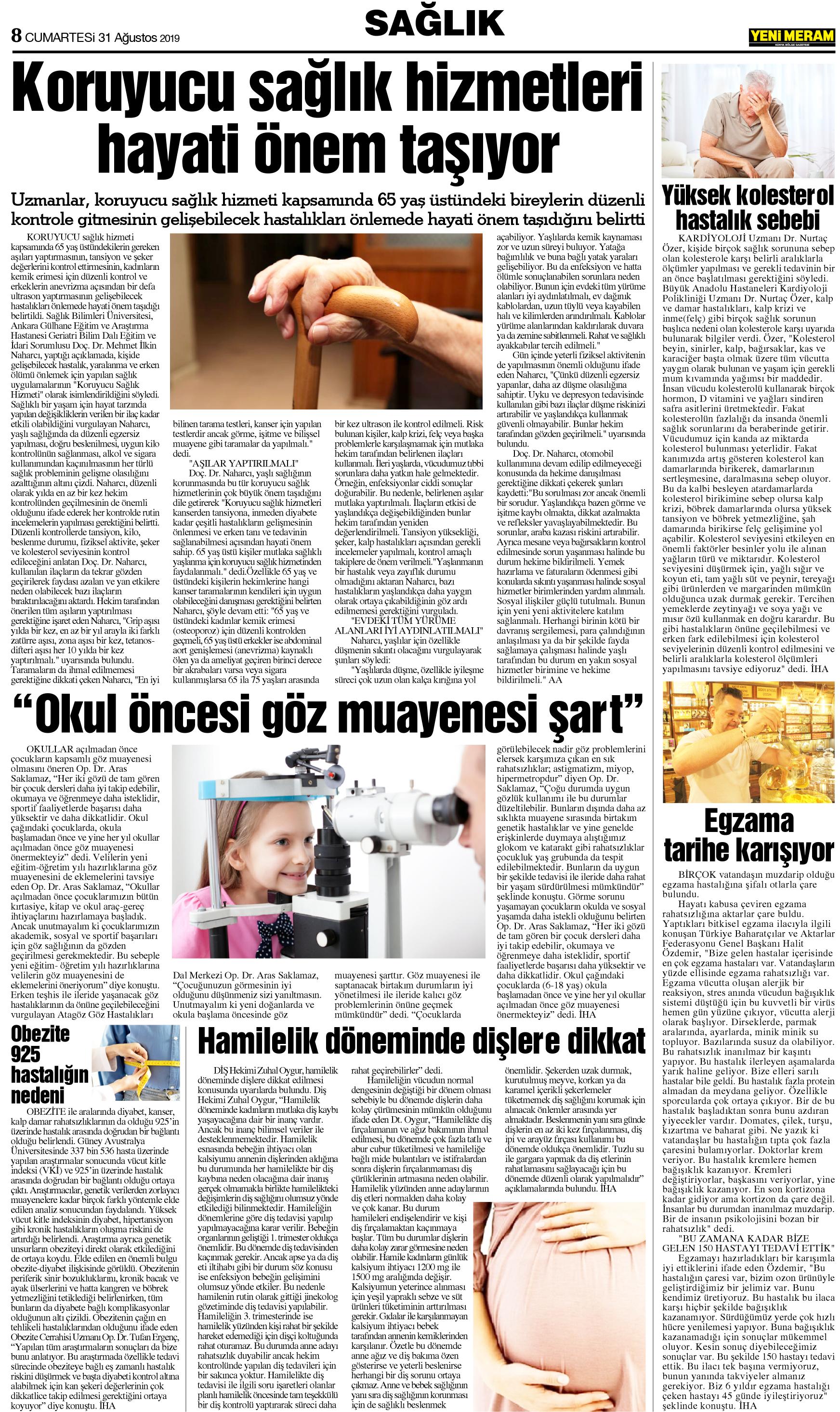 31 Ağustos 2019 Yeni Meram Gazetesi