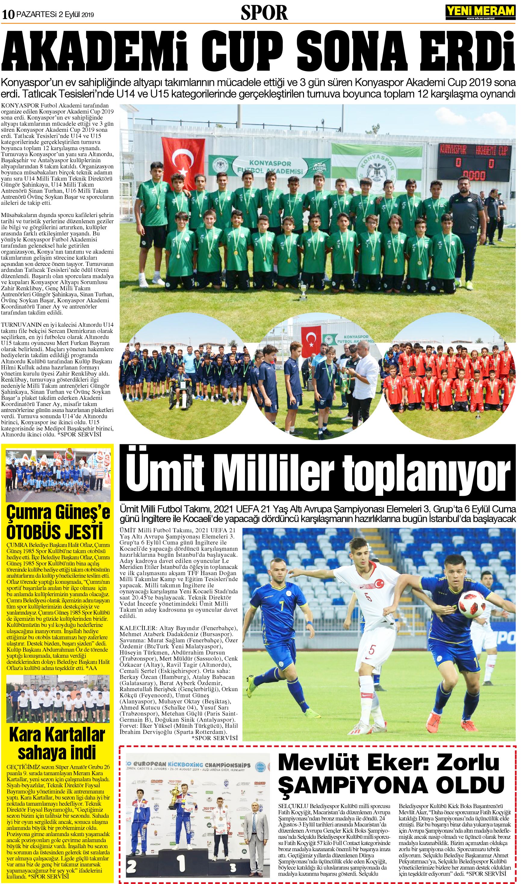 2 Eylül 2019 Yeni Meram Gazetesi