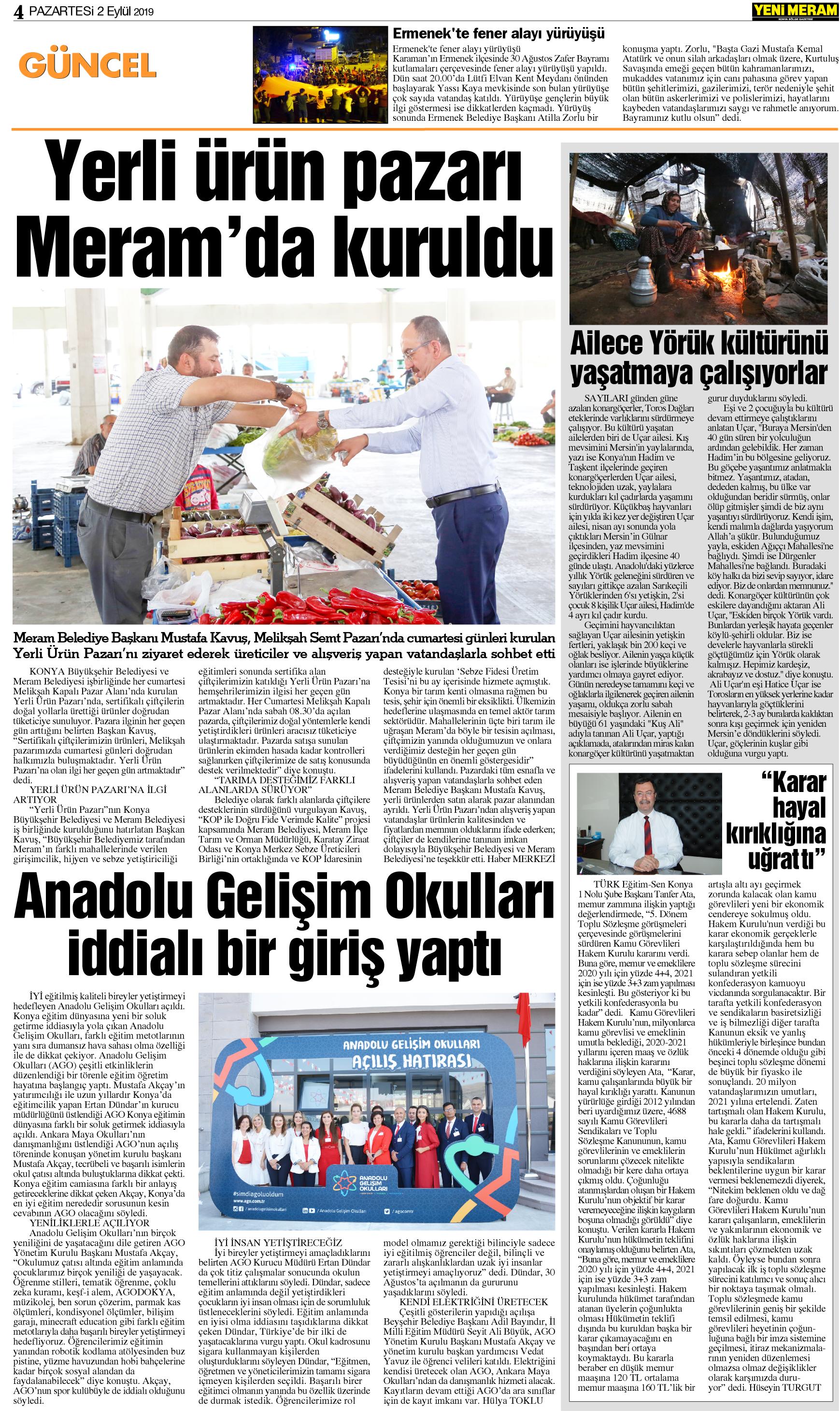 2 Eylül 2019 Yeni Meram Gazetesi