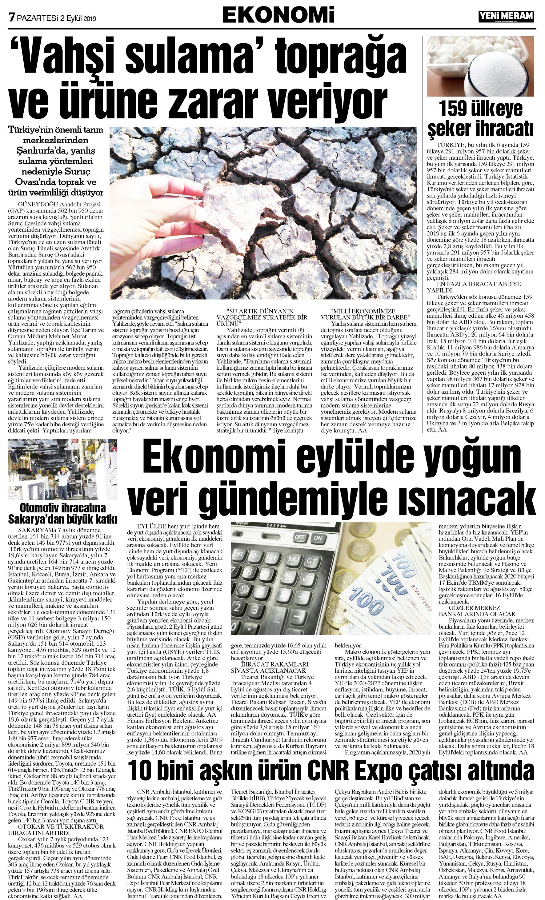 2 Eylül 2019 Yeni Meram Gazetesi