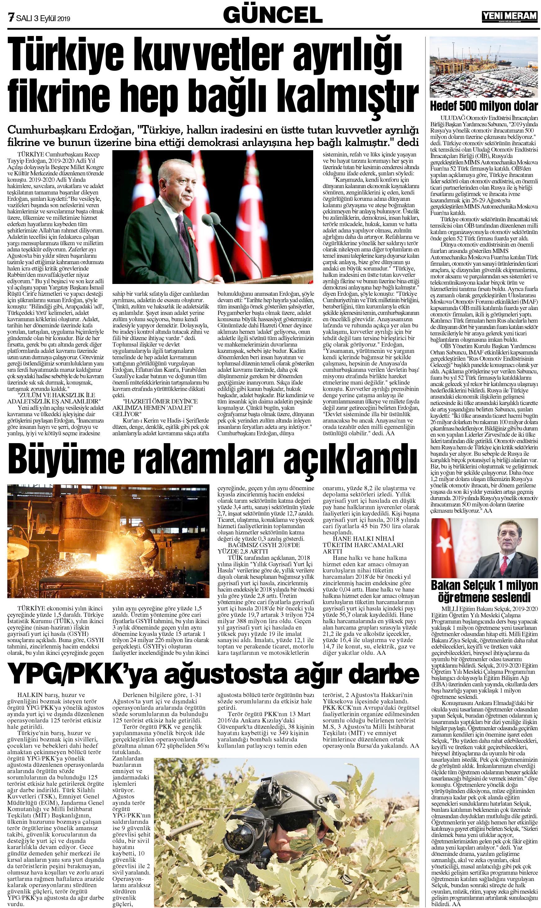 3 Eylül 2019 Yeni Meram Gazetesi