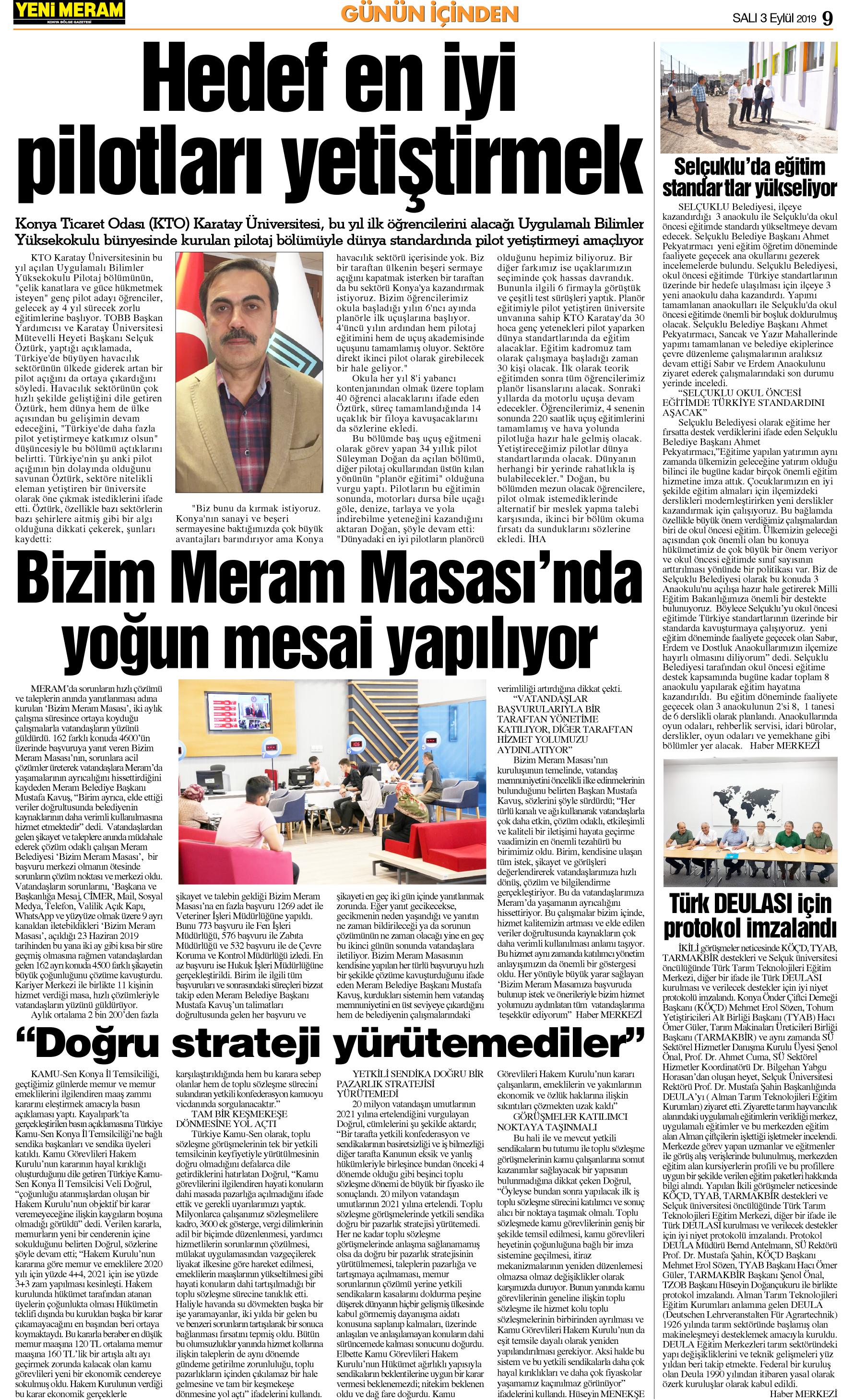 3 Eylül 2019 Yeni Meram Gazetesi