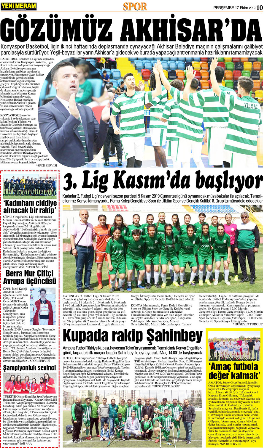 17 Ekim 2019 Yeni Meram Gazetesi