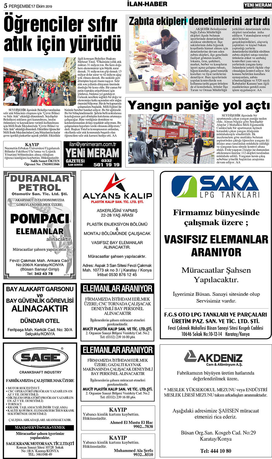 17 Ekim 2019 Yeni Meram Gazetesi