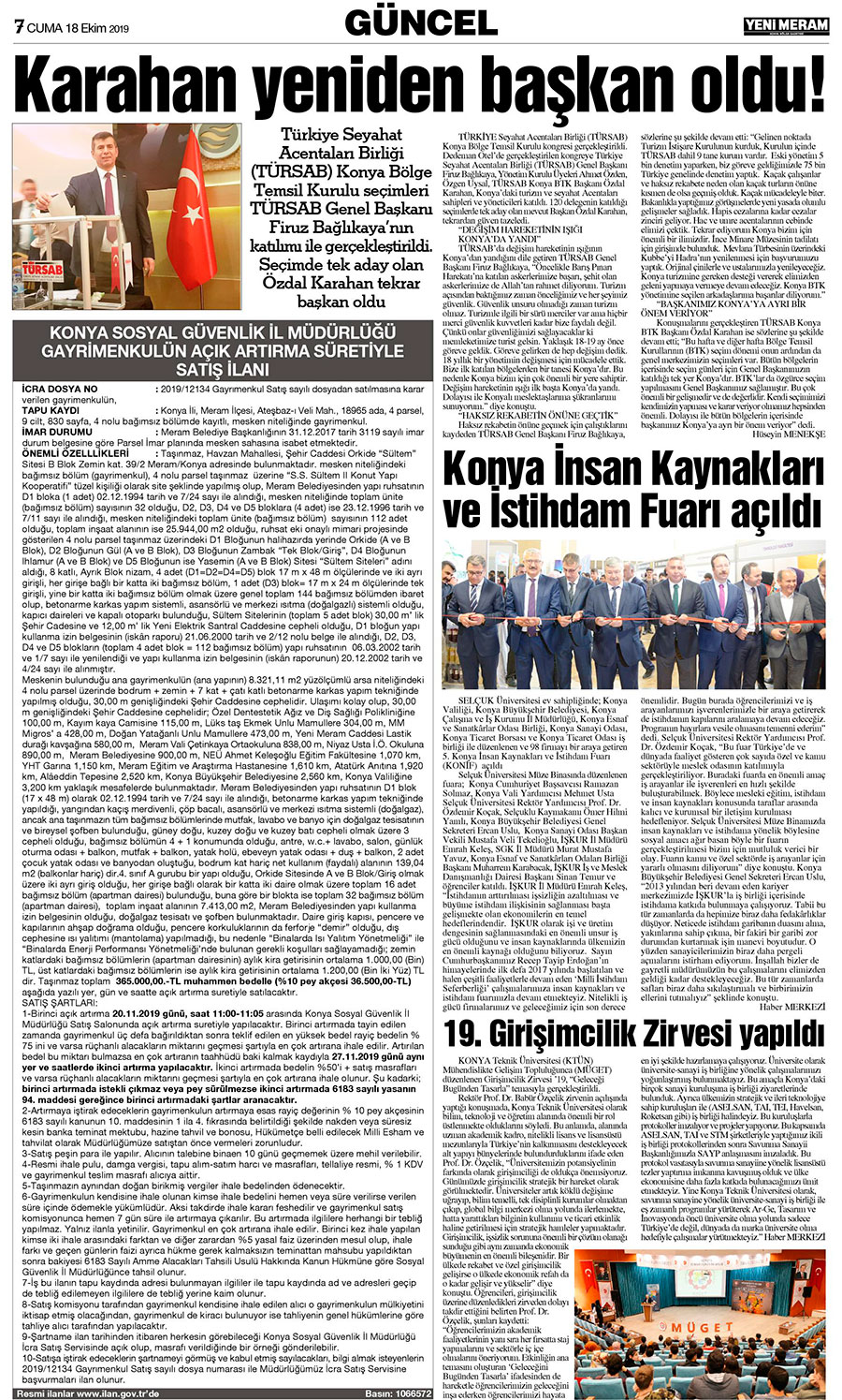 18 Ekim 2019 Yeni Meram Gazetesi