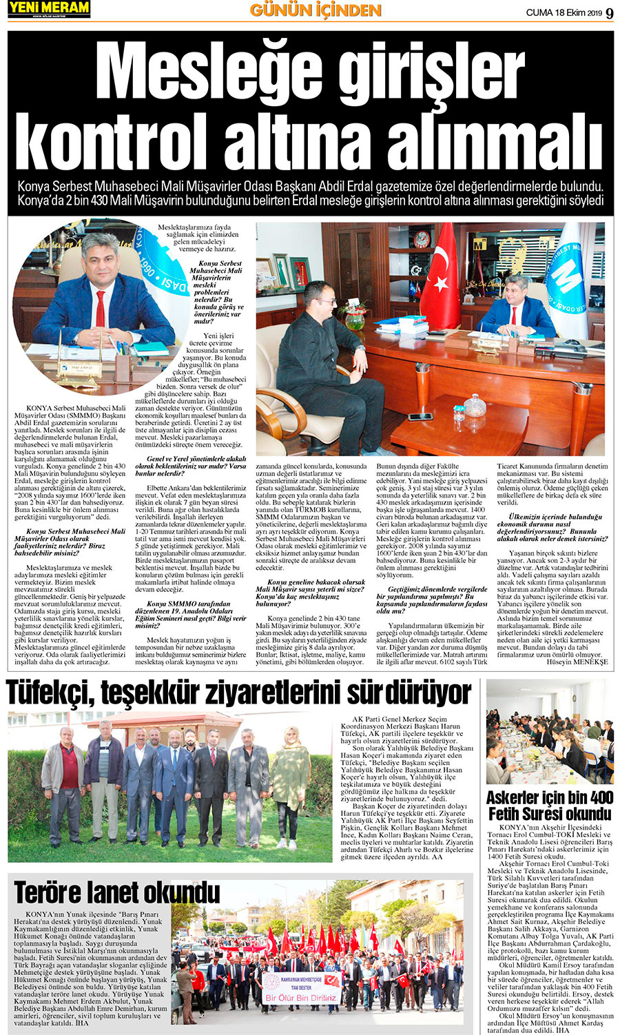 18 Ekim 2019 Yeni Meram Gazetesi