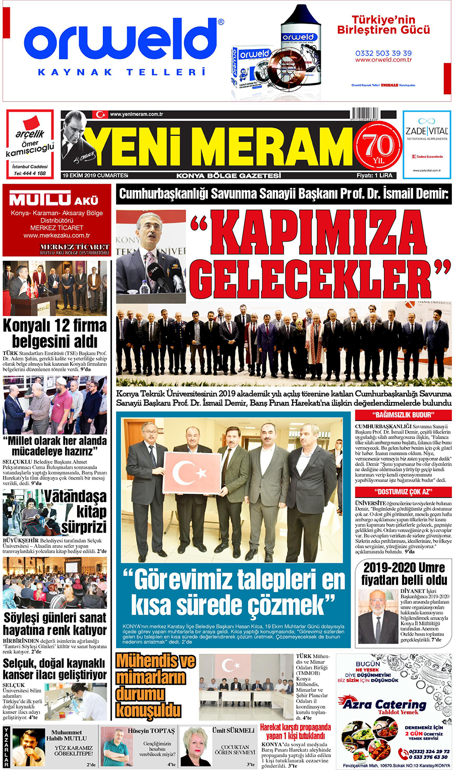 19 Ekim 2019 Yeni Meram Gazetesi