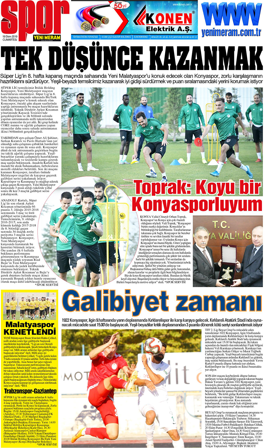 19 Ekim 2019 Yeni Meram Gazetesi